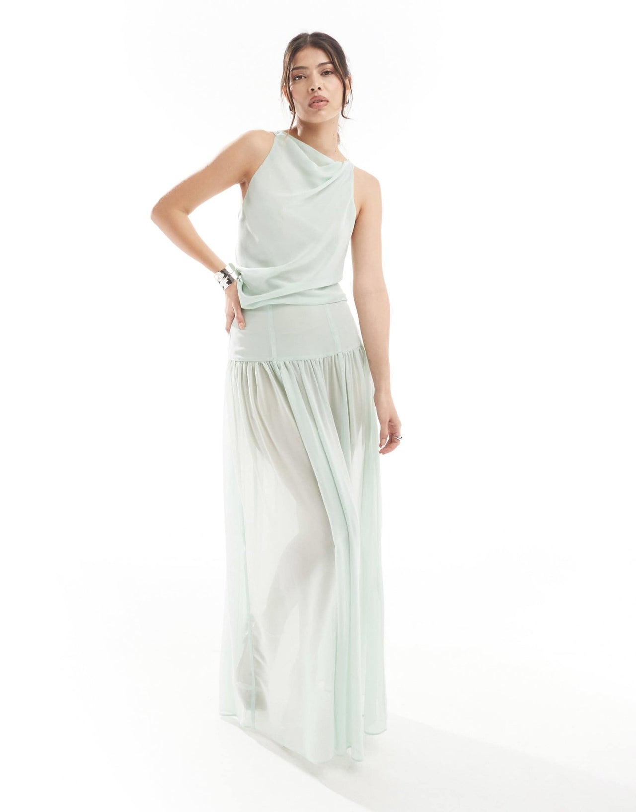 ASOS DESIGN chiffon high neck top with open back co - ord in sage - ASOS Sample Sale