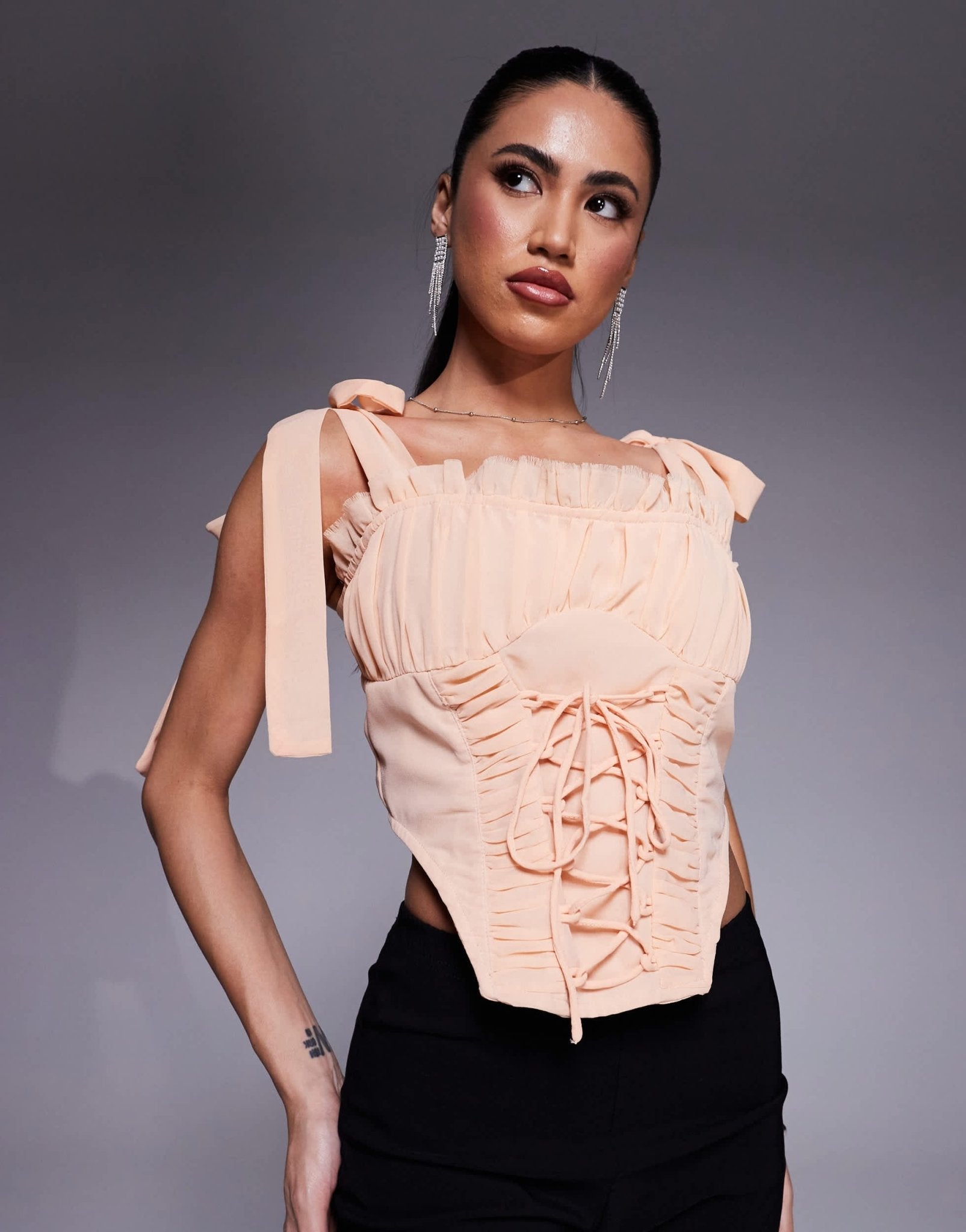 ASOS DESIGN chiffon lace up detail corset in blush - ASOS Sample Sale