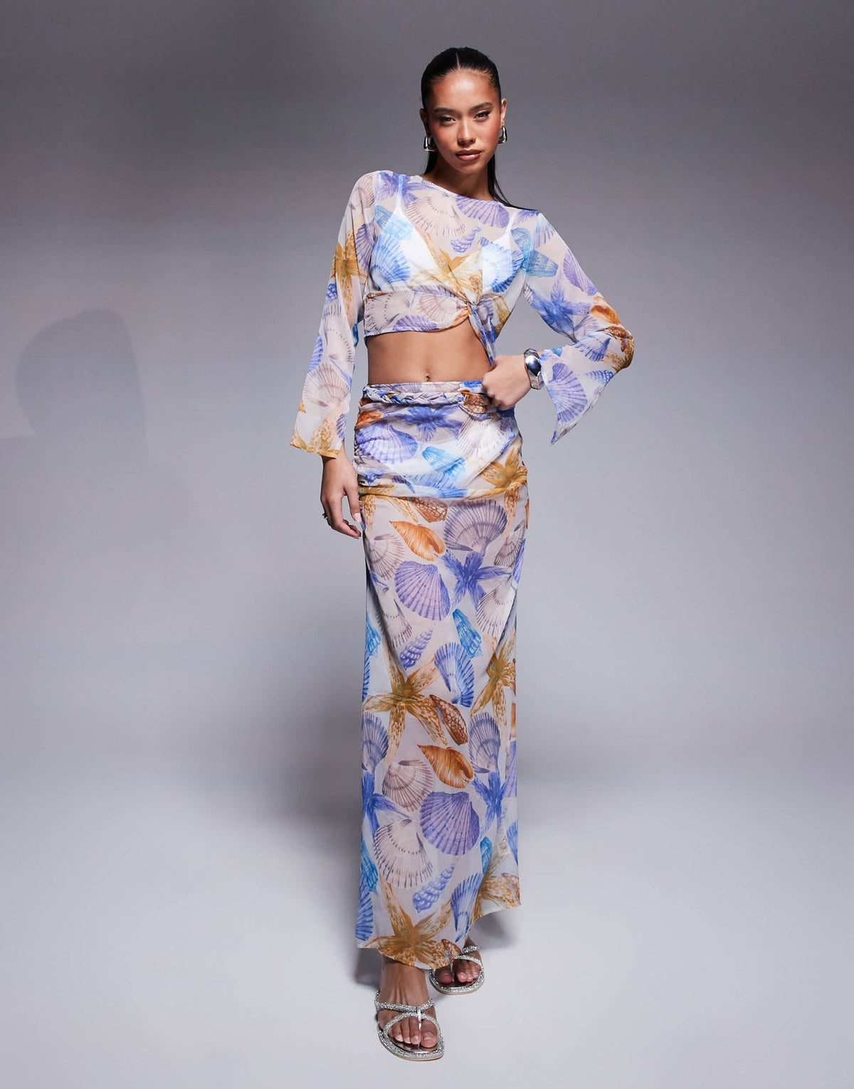 ASOS DESIGN chiffon maxi skirt co-ord in shell print - ASOS Sample Sale