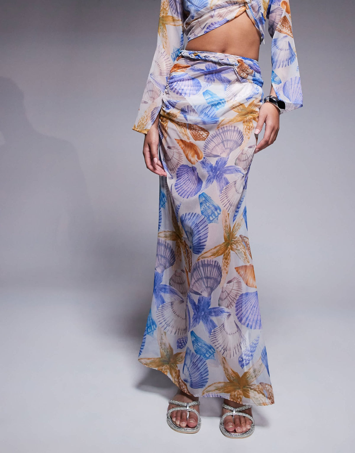 ASOS DESIGN chiffon maxi skirt co-ord in shell print - ASOS Sample Sale