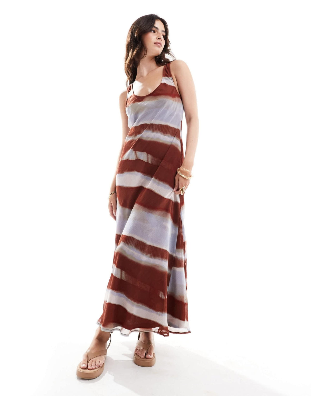 ASOS DESIGN chiffon scoop neck midi slip dress in abstract rust stripe - ASOS Sample Sale
