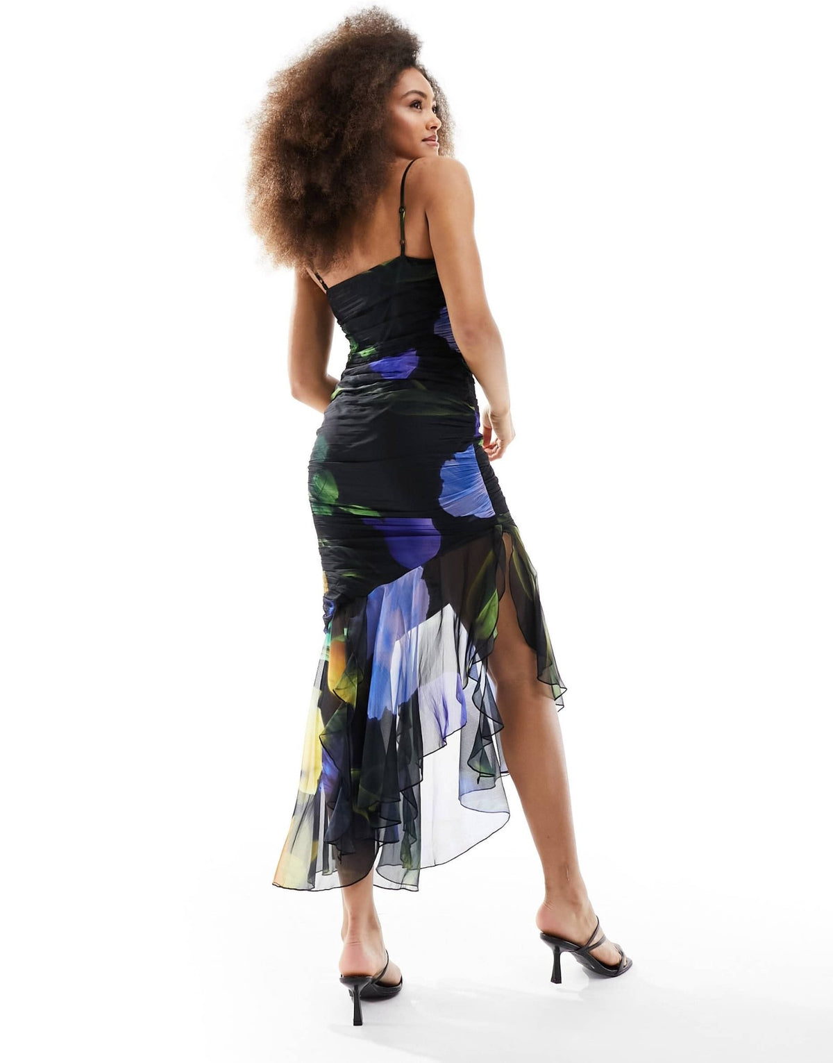 ASOS DESIGN chiffon shirred bodice strappy midi dress with asymmetric tendril hem - ASOS Sample Sale