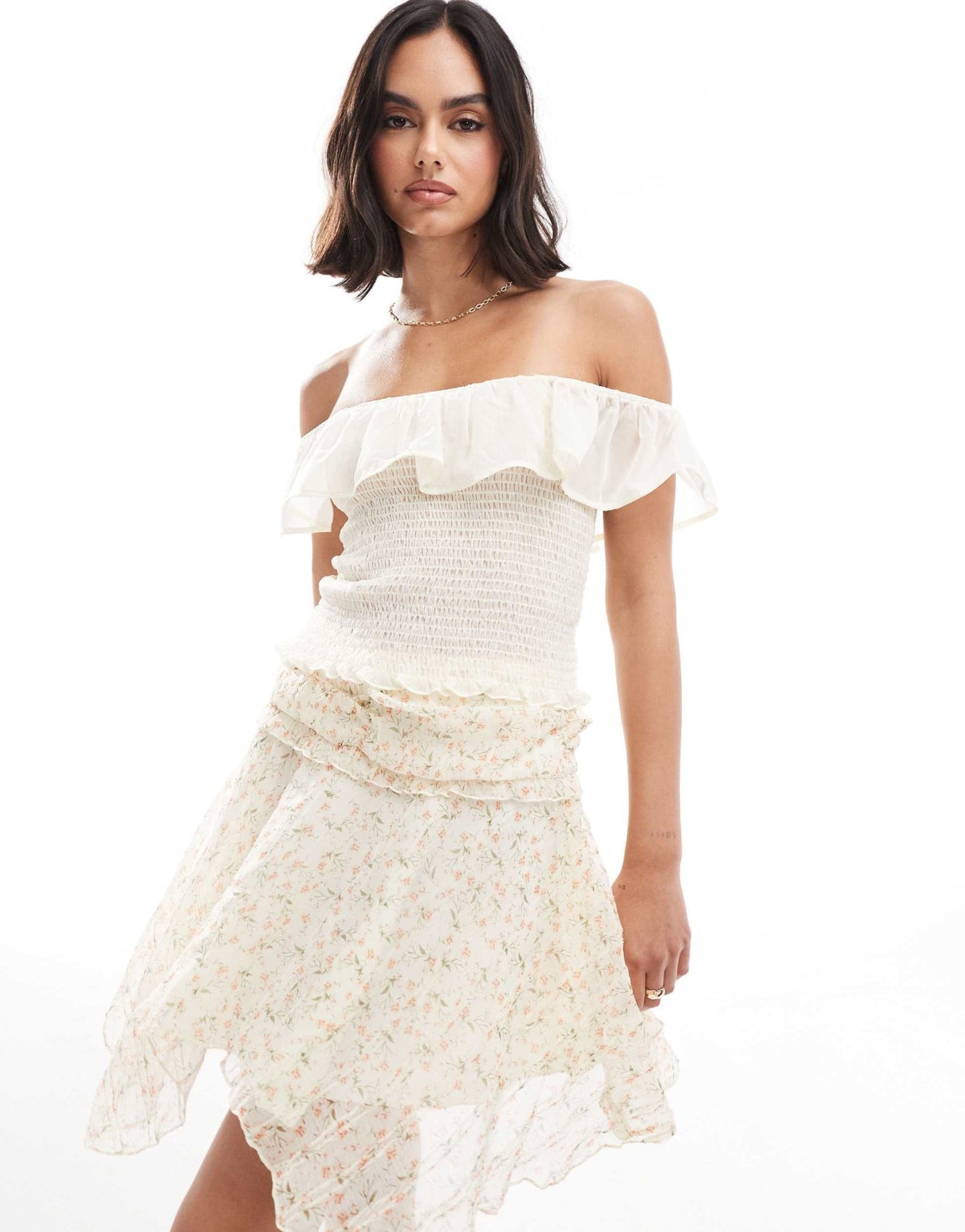 ASOS DESIGN chiffon shirred ruffle cami top in ivory - ASOS Sample Sale