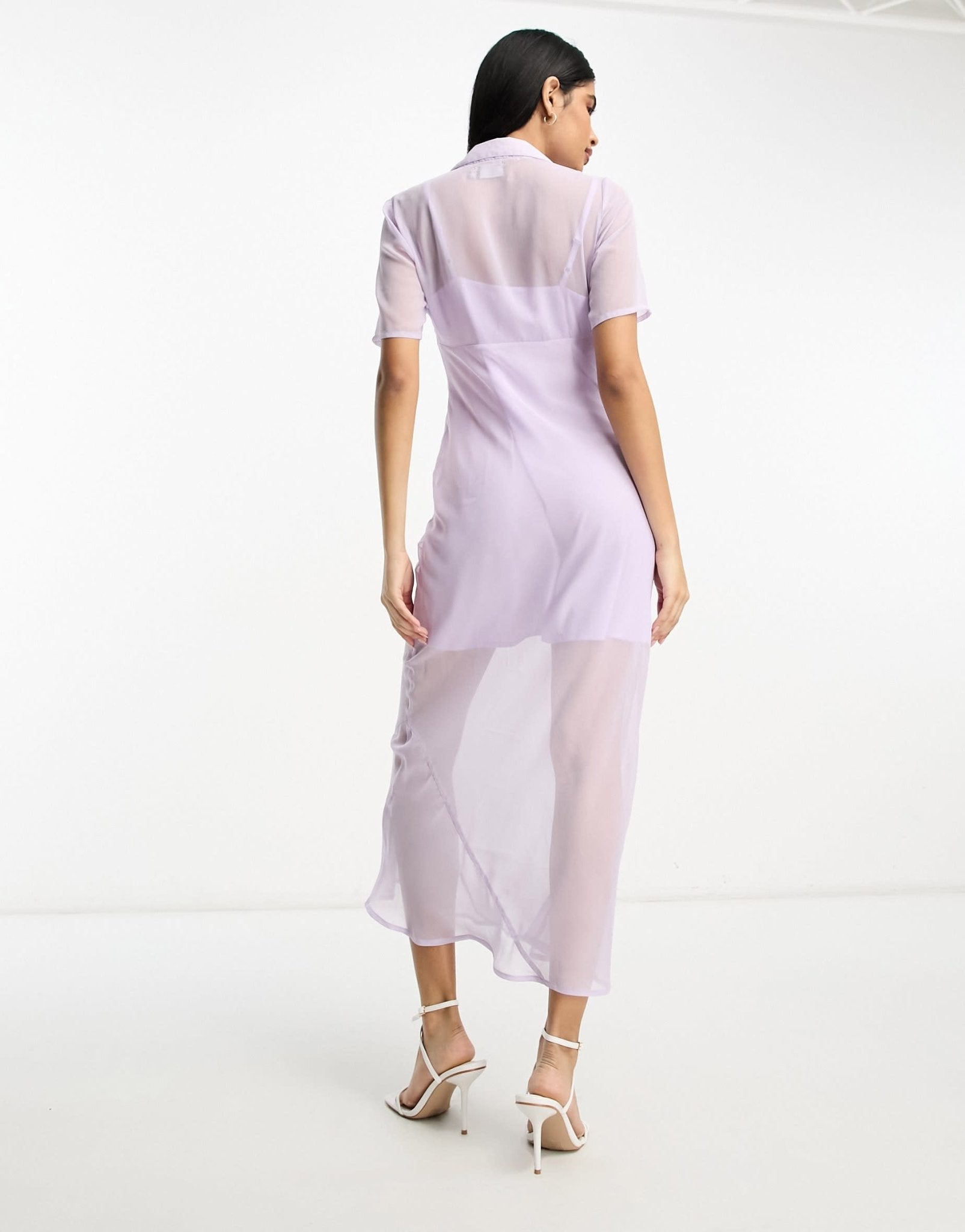 ASOS DESIGN chiffon short sleeve collar midi dress in pale lilac - ASOS Sample Sale