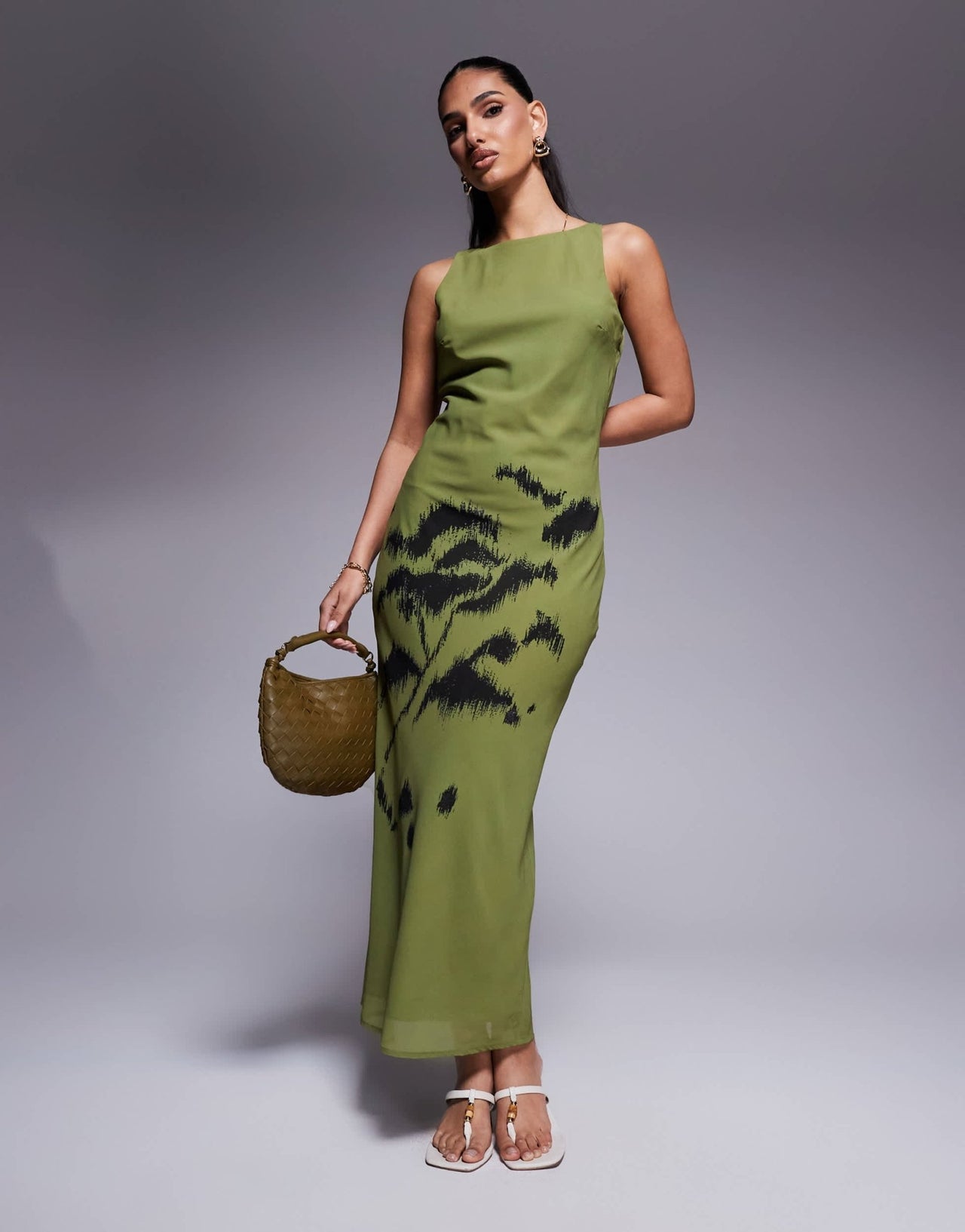 ASOS DESIGN chiffon slash neck maxi slip dress with sketchy placement floral print - ASOS Sample Sale