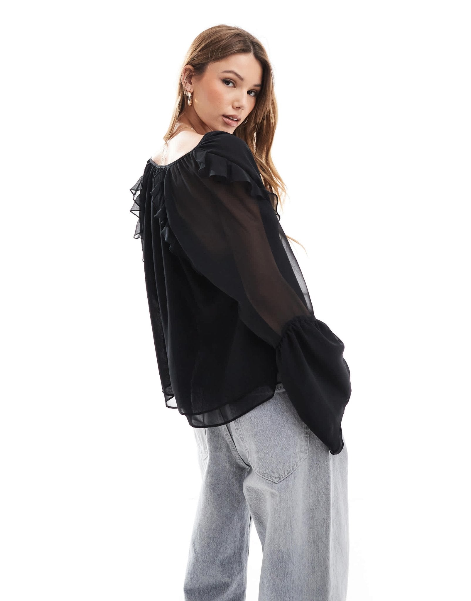 ASOS DESIGN chiffon sleeve detail blouse in black - ASOS Sample Sale