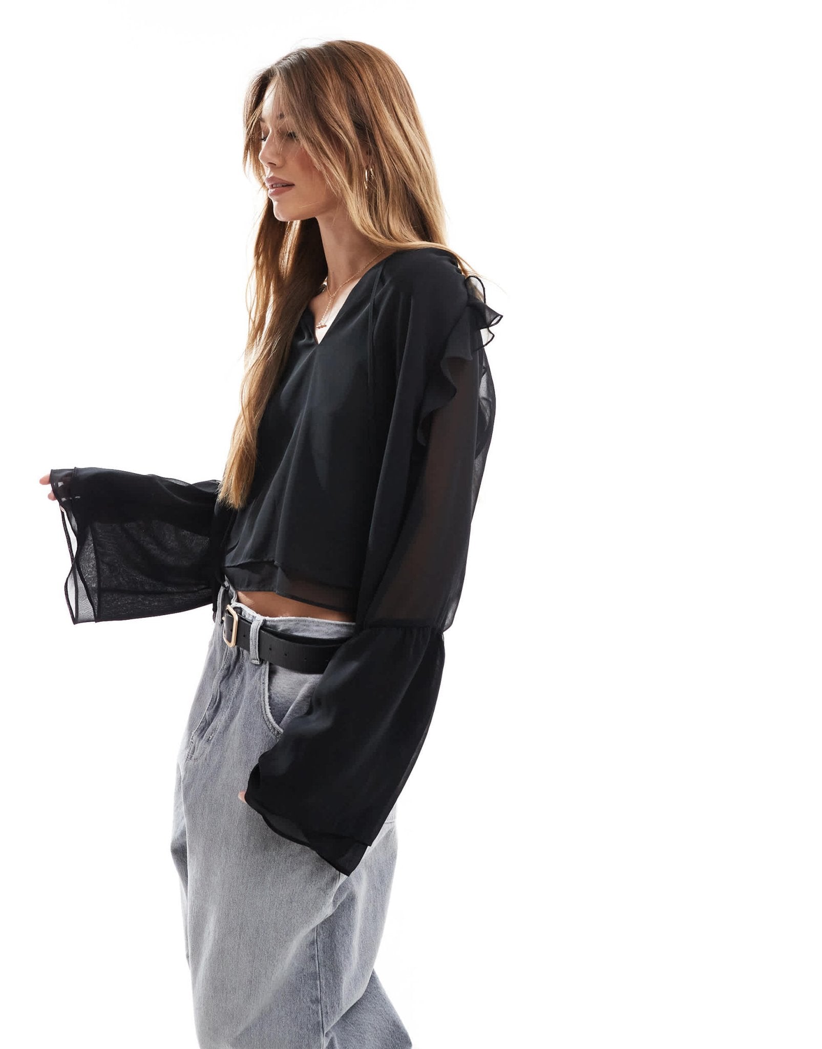ASOS DESIGN chiffon sleeve detail blouse in black - ASOS Sample Sale