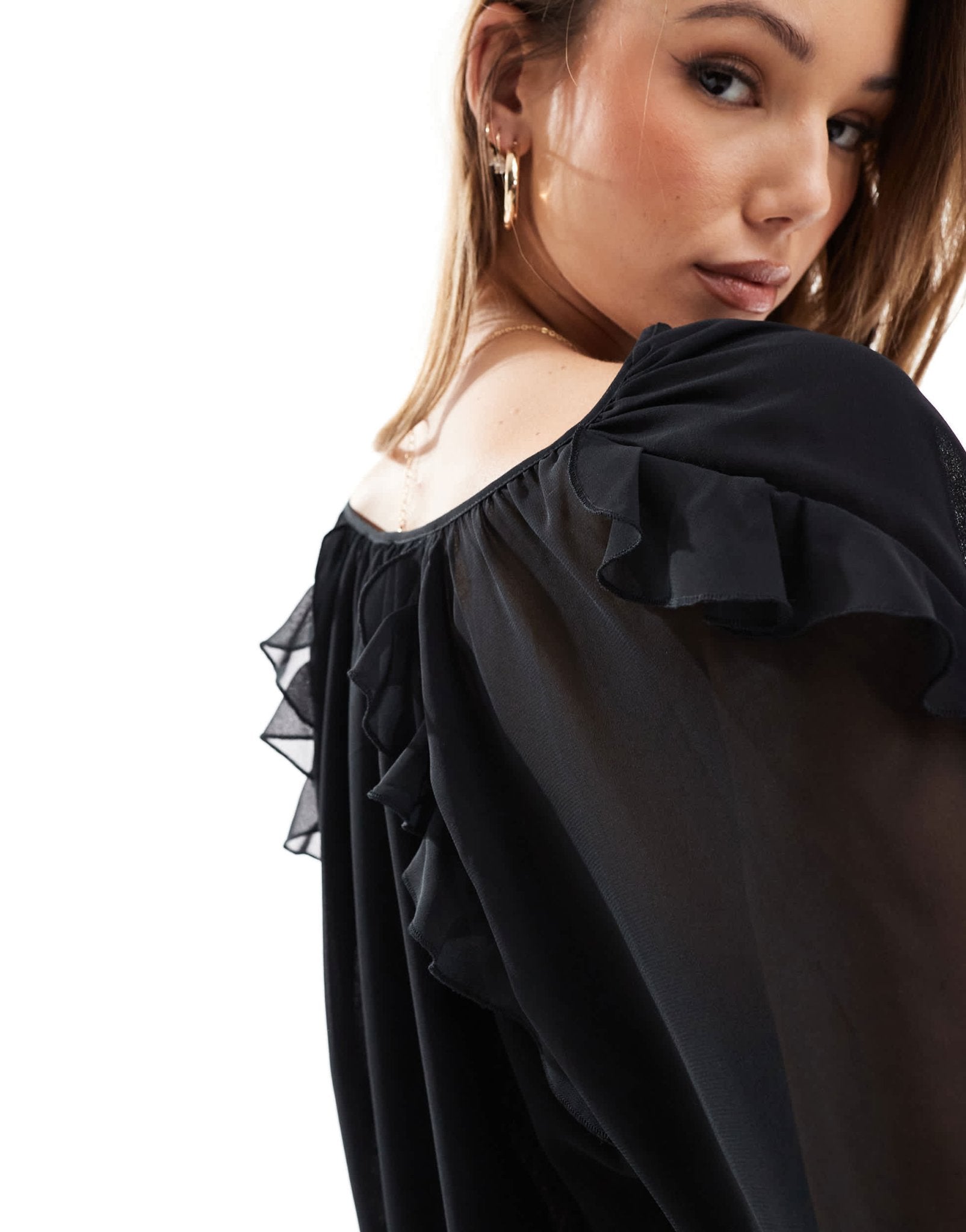 ASOS DESIGN chiffon sleeve detail blouse in black - ASOS Sample Sale