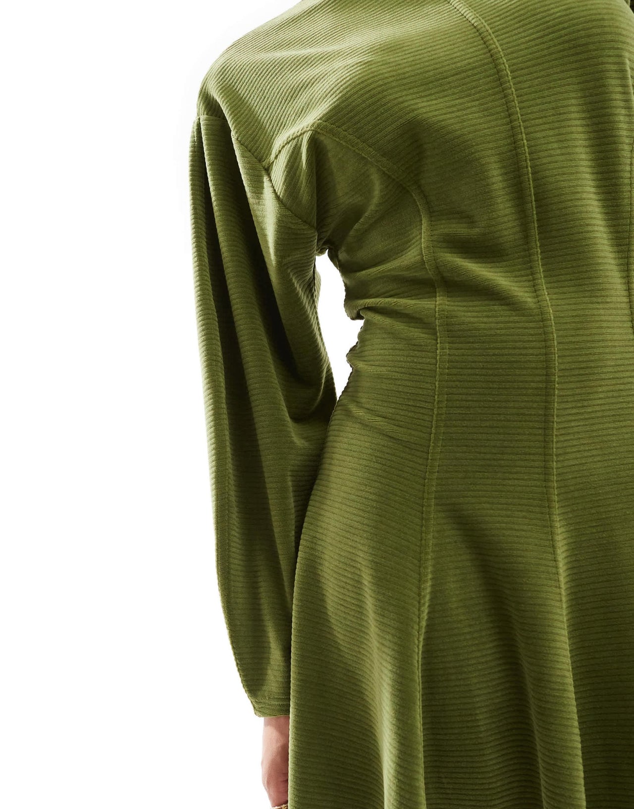 ASOS DESIGN chunky cord flare hem keyhole back mini dress in green - ASOS Sample Sale