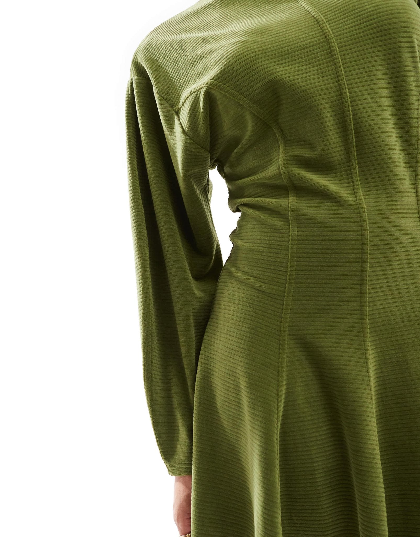 ASOS DESIGN chunky cord flare hem keyhole back mini dress in green - ASOS Sample Sale
