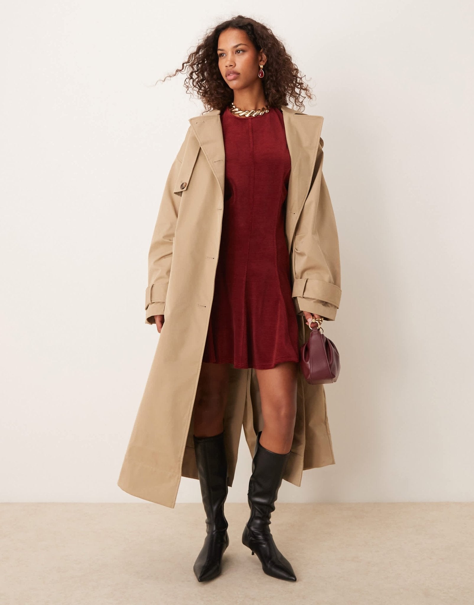 ASOS DESIGN chunky cord flare hem keyhole back mini dress in rust - ASOS Sample Sale
