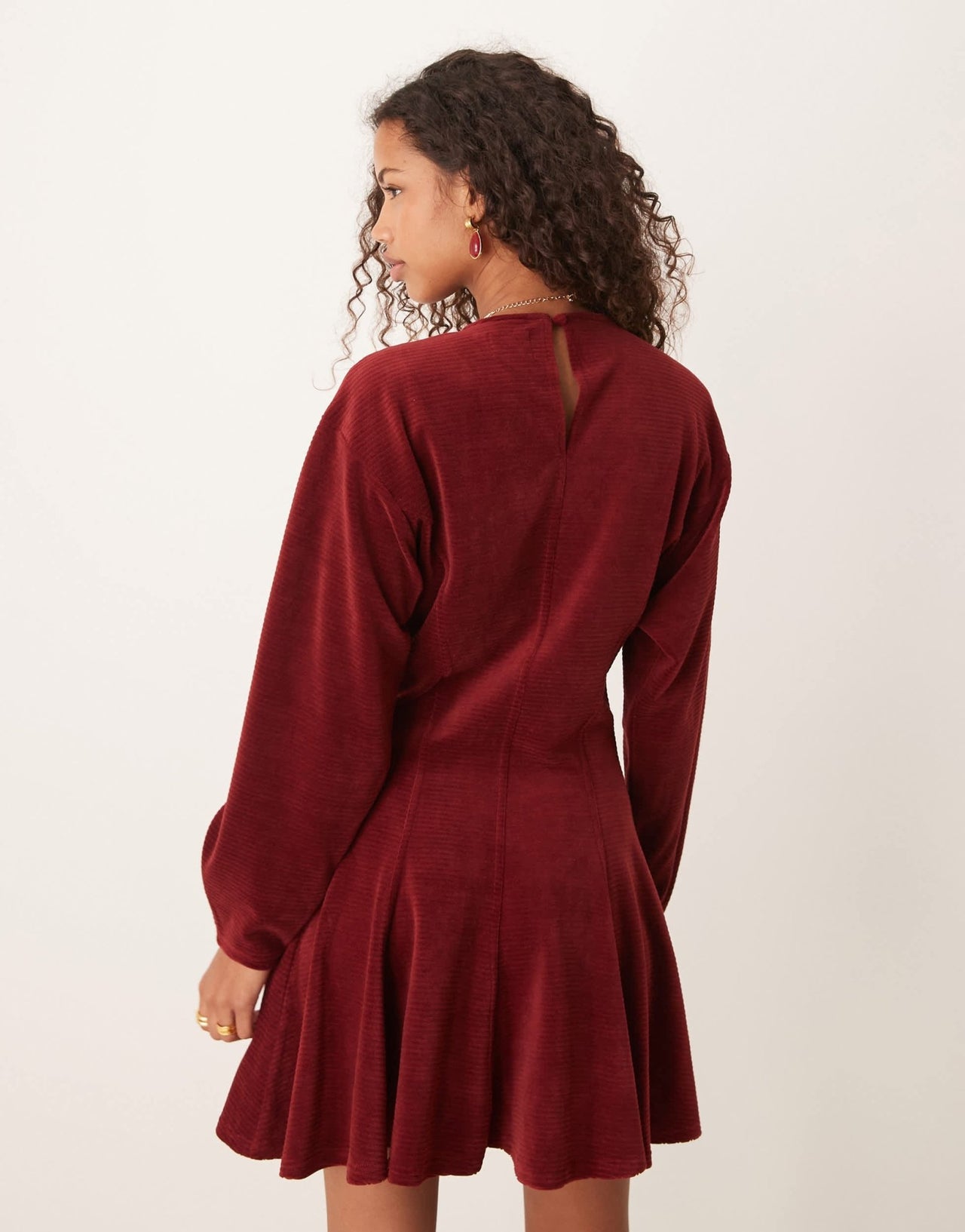 ASOS DESIGN chunky cord flare hem keyhole back mini dress in rust - ASOS Sample Sale