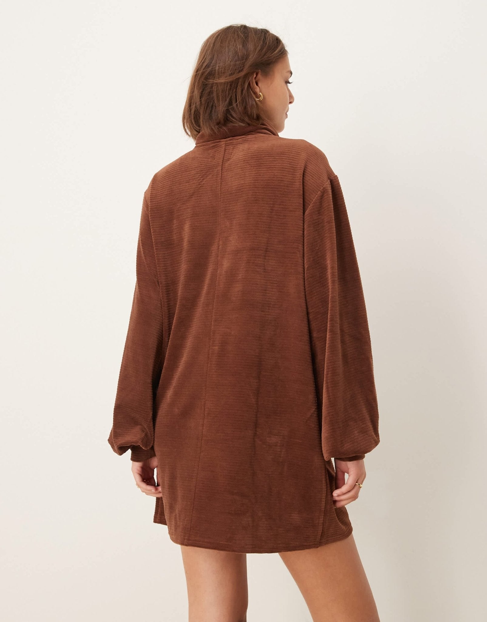 ASOS DESIGN chunky cord roll neck slouchy mini dress in chocolate - ASOS Sample Sale