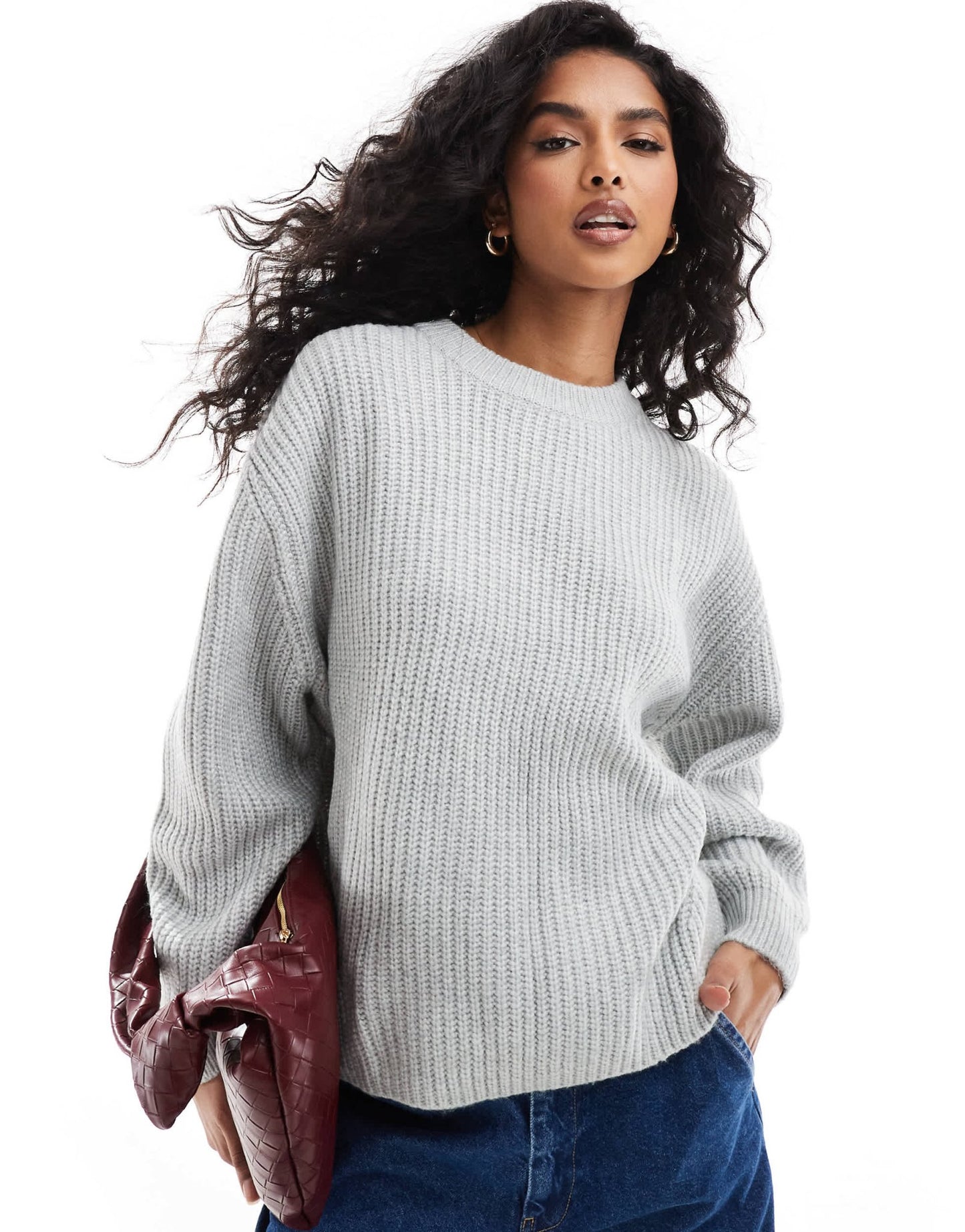 ASOS DESIGN chunky crew neck rib jumper in grey - ASOS Sample Sale