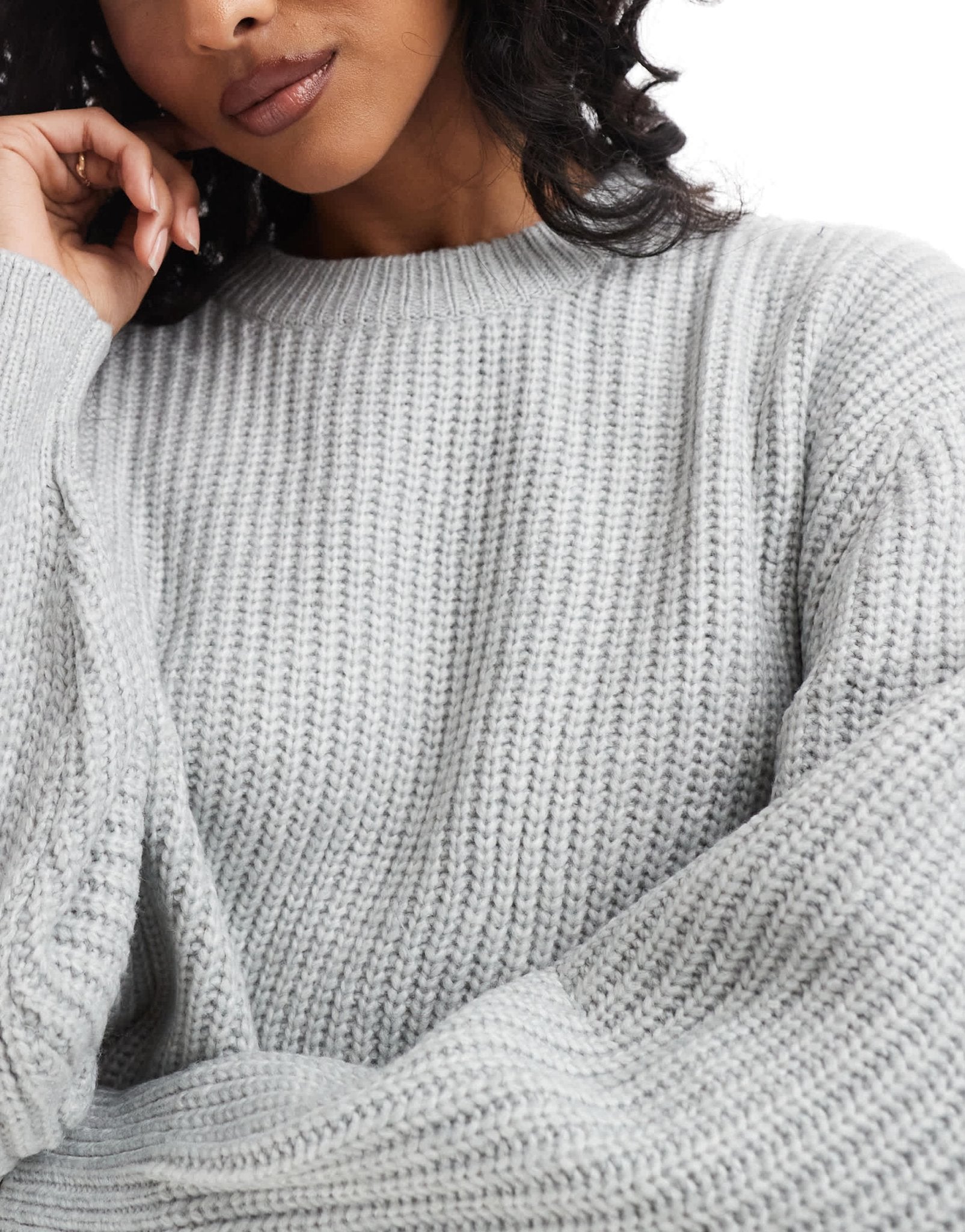 ASOS DESIGN chunky crew neck rib jumper in grey - ASOS Sample Sale