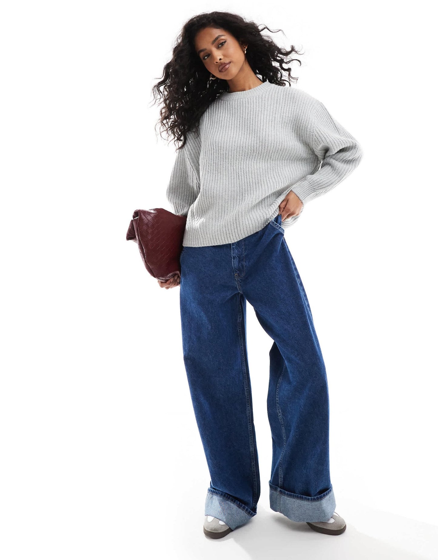 ASOS DESIGN chunky crew neck rib jumper in grey - ASOS Sample Sale