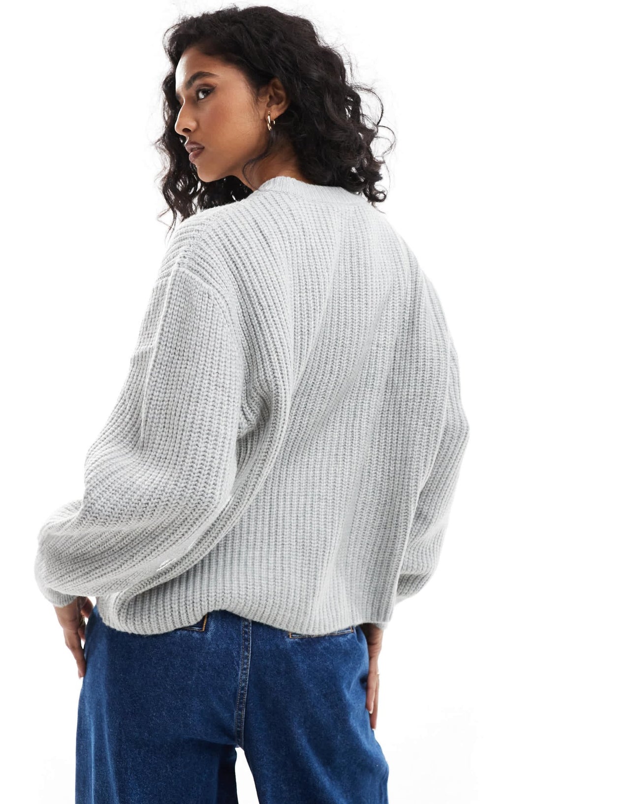 ASOS DESIGN chunky crew neck rib jumper in grey - ASOS Sample Sale