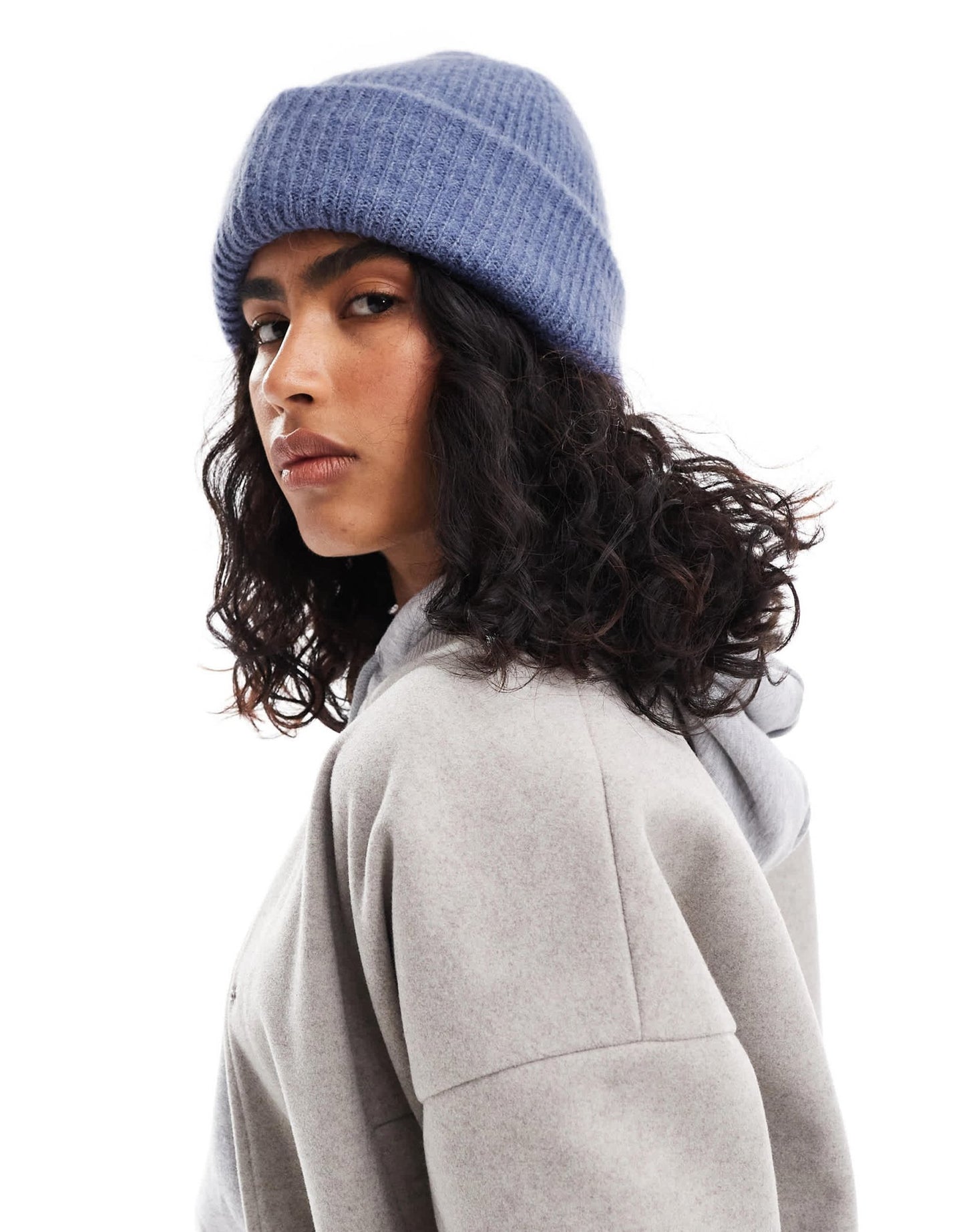 ASOS DESIGN chunky double roll beanie in blue - ASOS Sample Sale