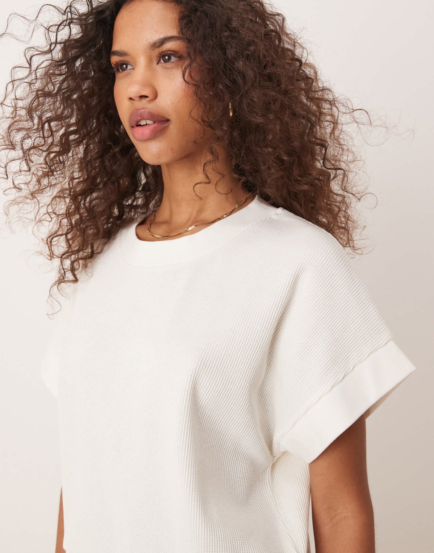ASOS DESIGN chunky rib hem waffle t-shirt in cream - ASOS Sample Sale