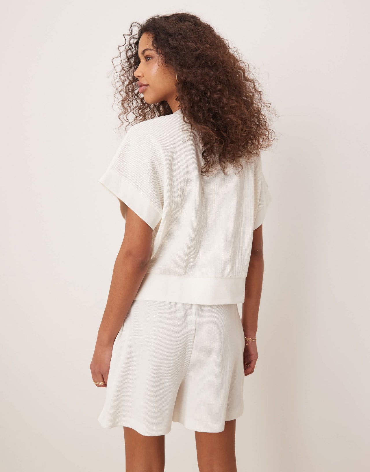 ASOS DESIGN chunky rib hem waffle t-shirt in cream - ASOS Sample Sale