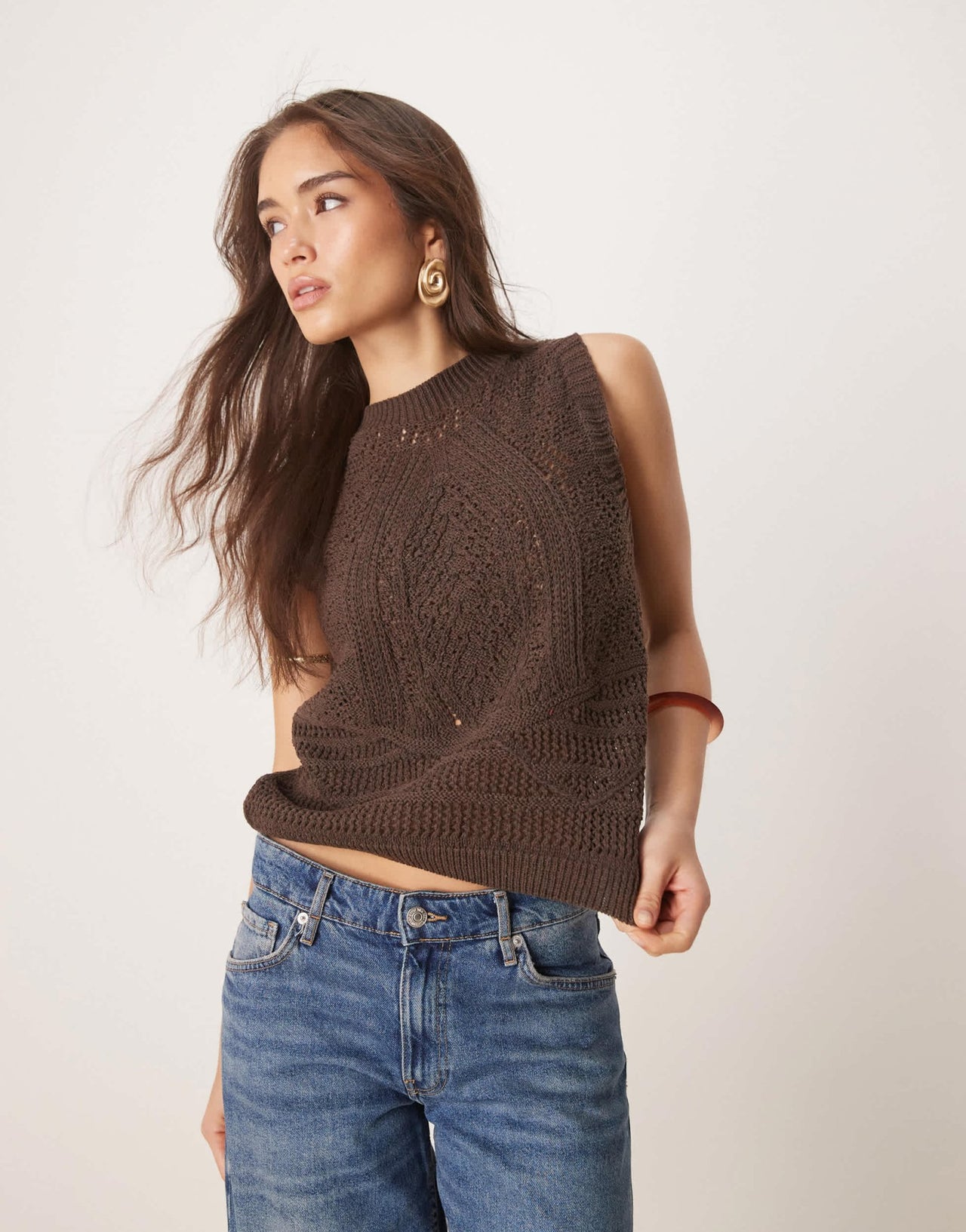 ASOS DESIGN chunky stitch knitted tank in chocolate - ASOS Sample Sale