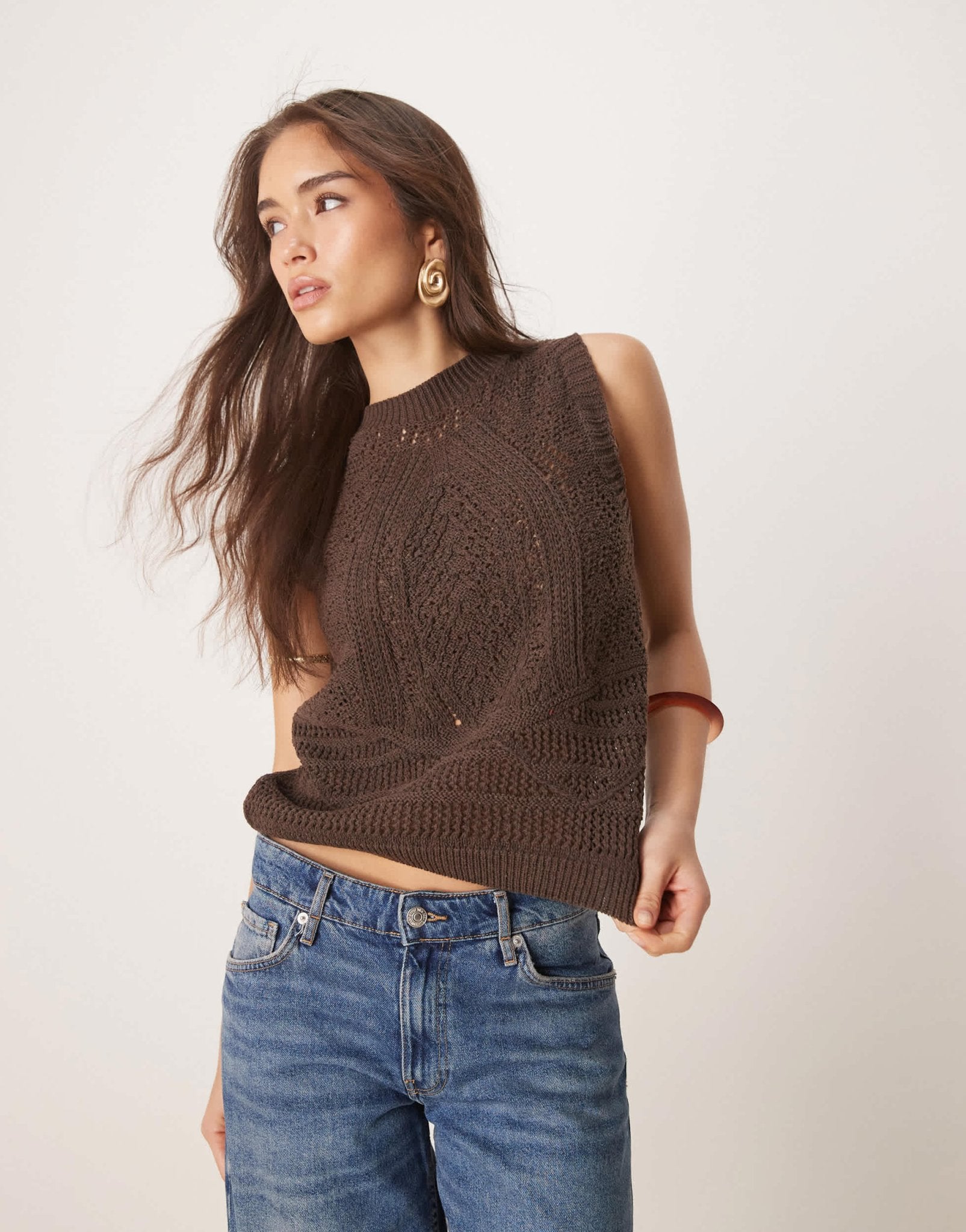 ASOS DESIGN chunky stitch knitted tank in chocolate - ASOS Sample Sale