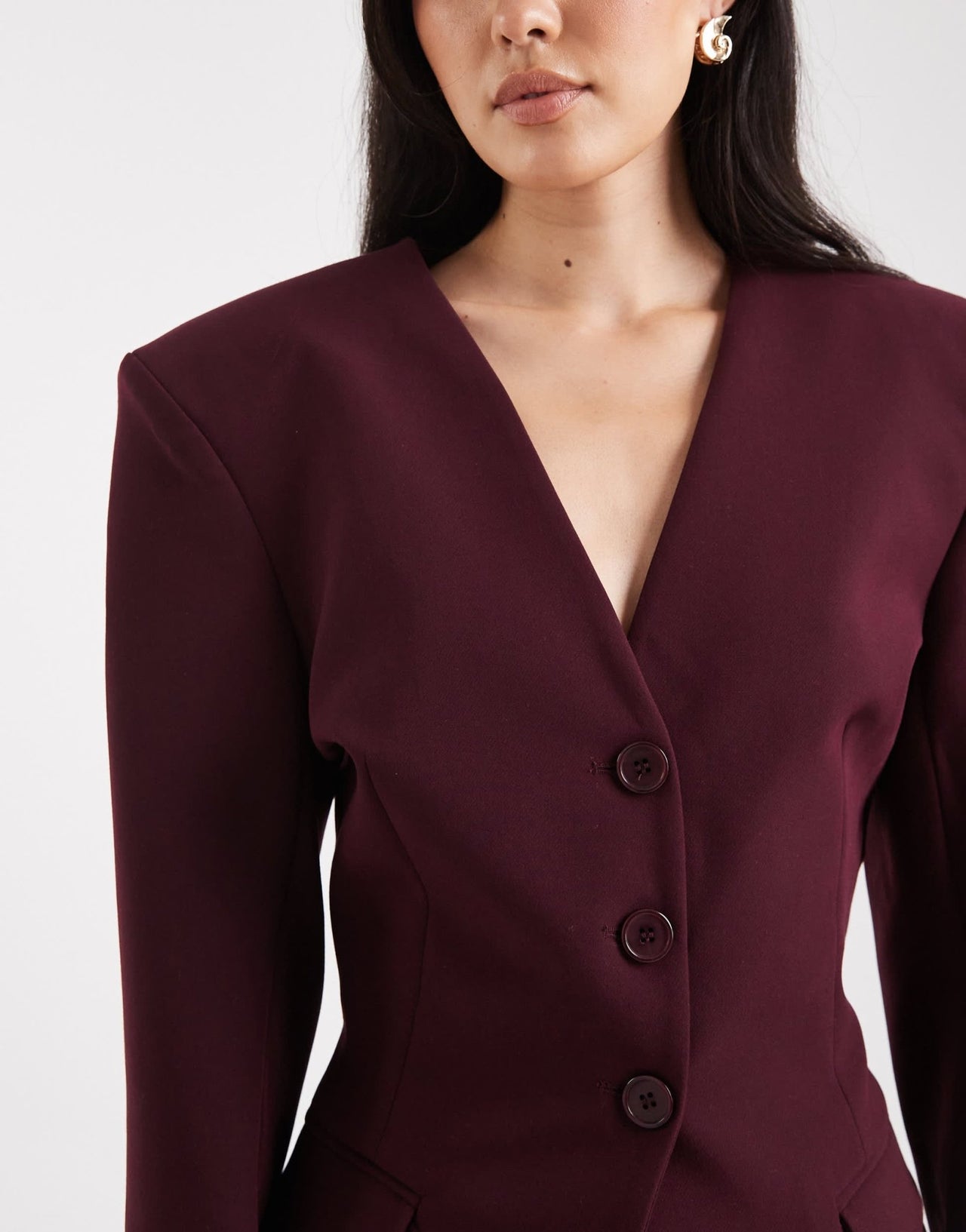 ASOS DESIGN cinch collarless 3 button blazer in plum - ASOS Sample Sale