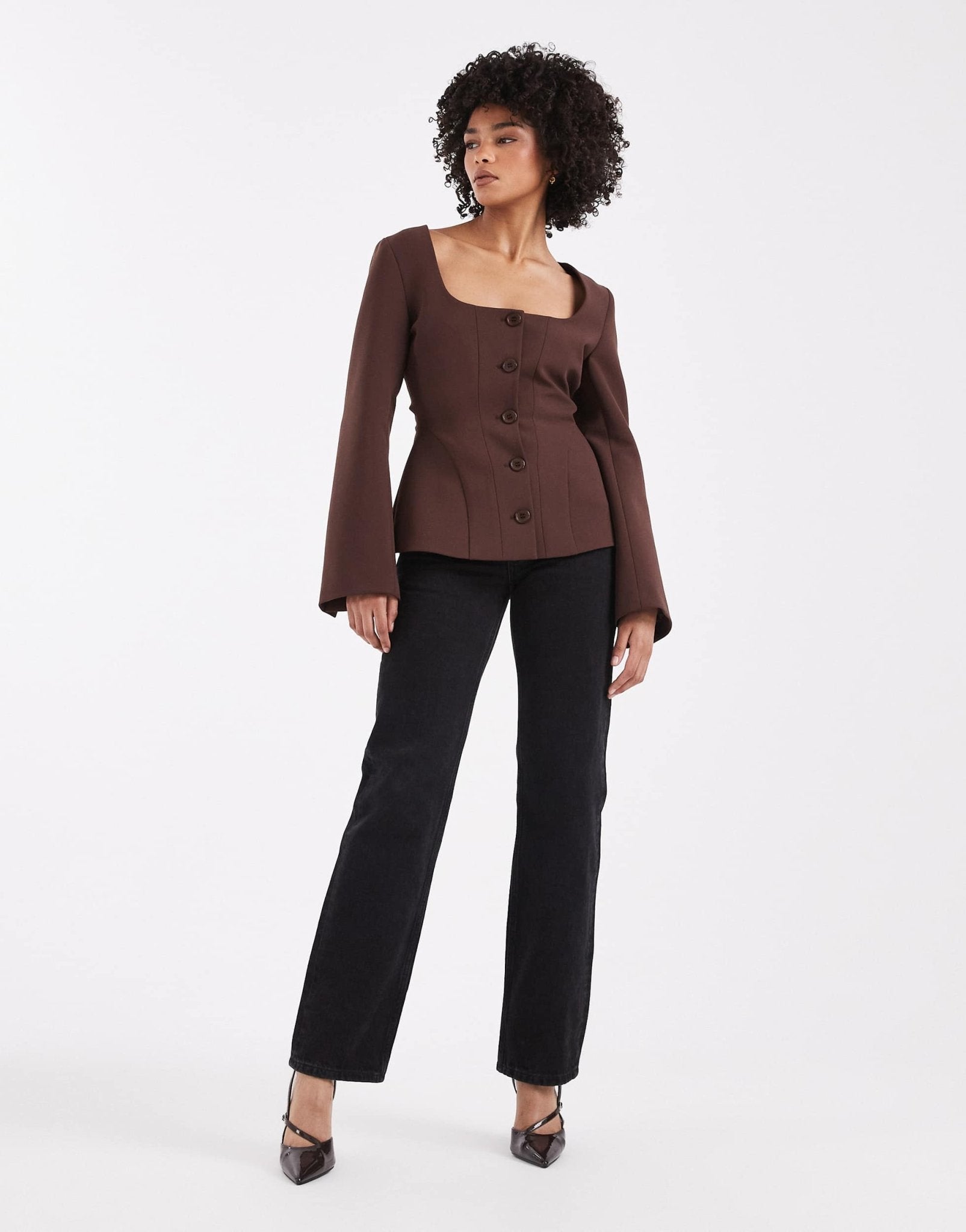 ASOS DESIGN cinch corset blazer in chocolate - ASOS Sample Sale