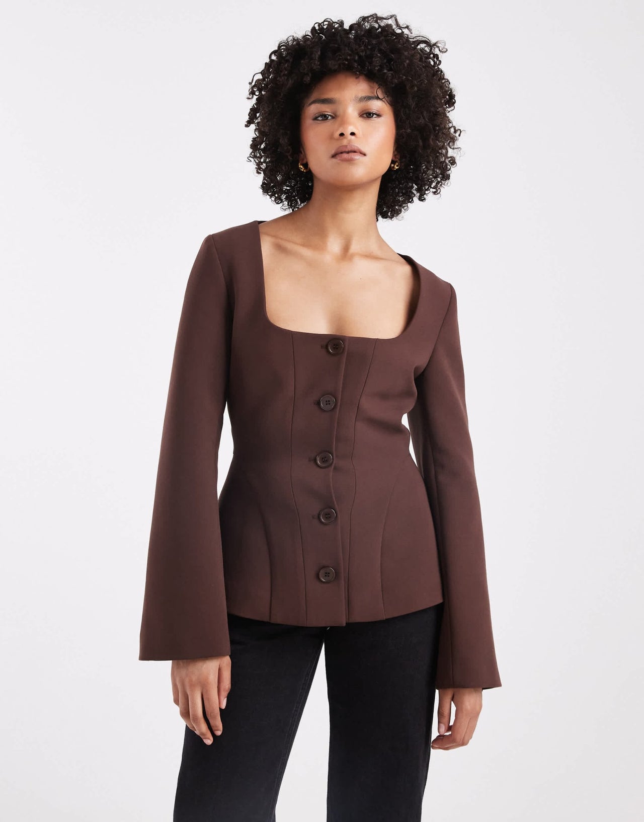 ASOS DESIGN cinch corset blazer in chocolate - ASOS Sample Sale