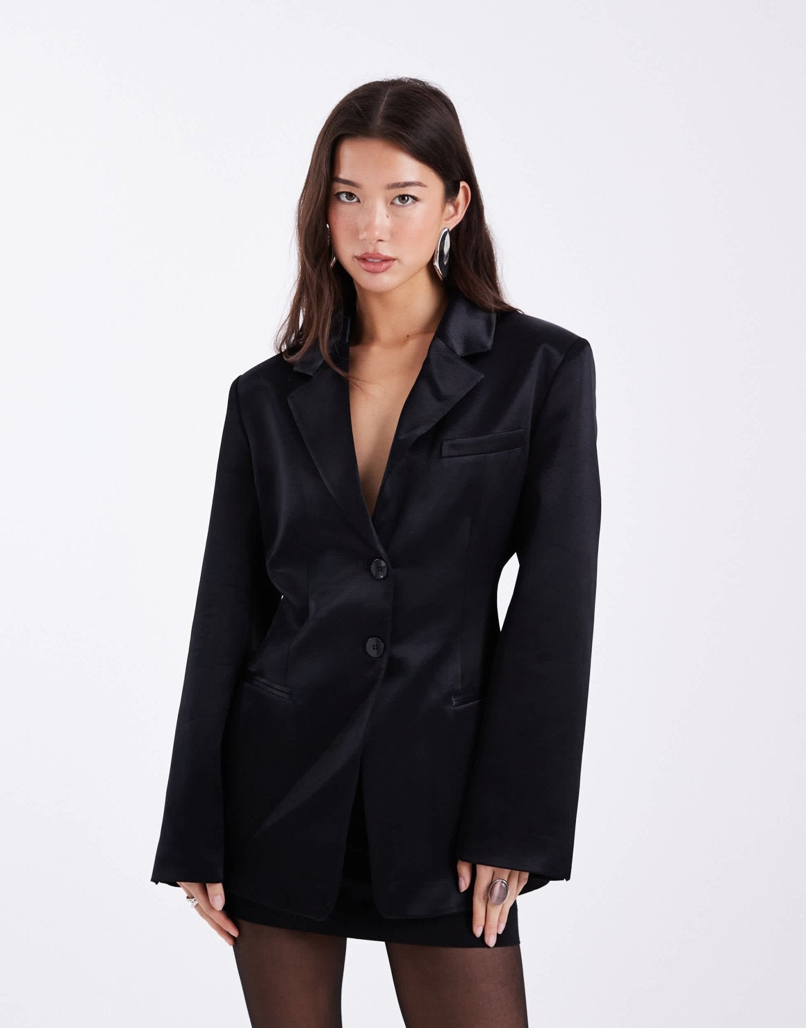 ASOS DESIGN cinch satin blazer in black - ASOS Sample Sale