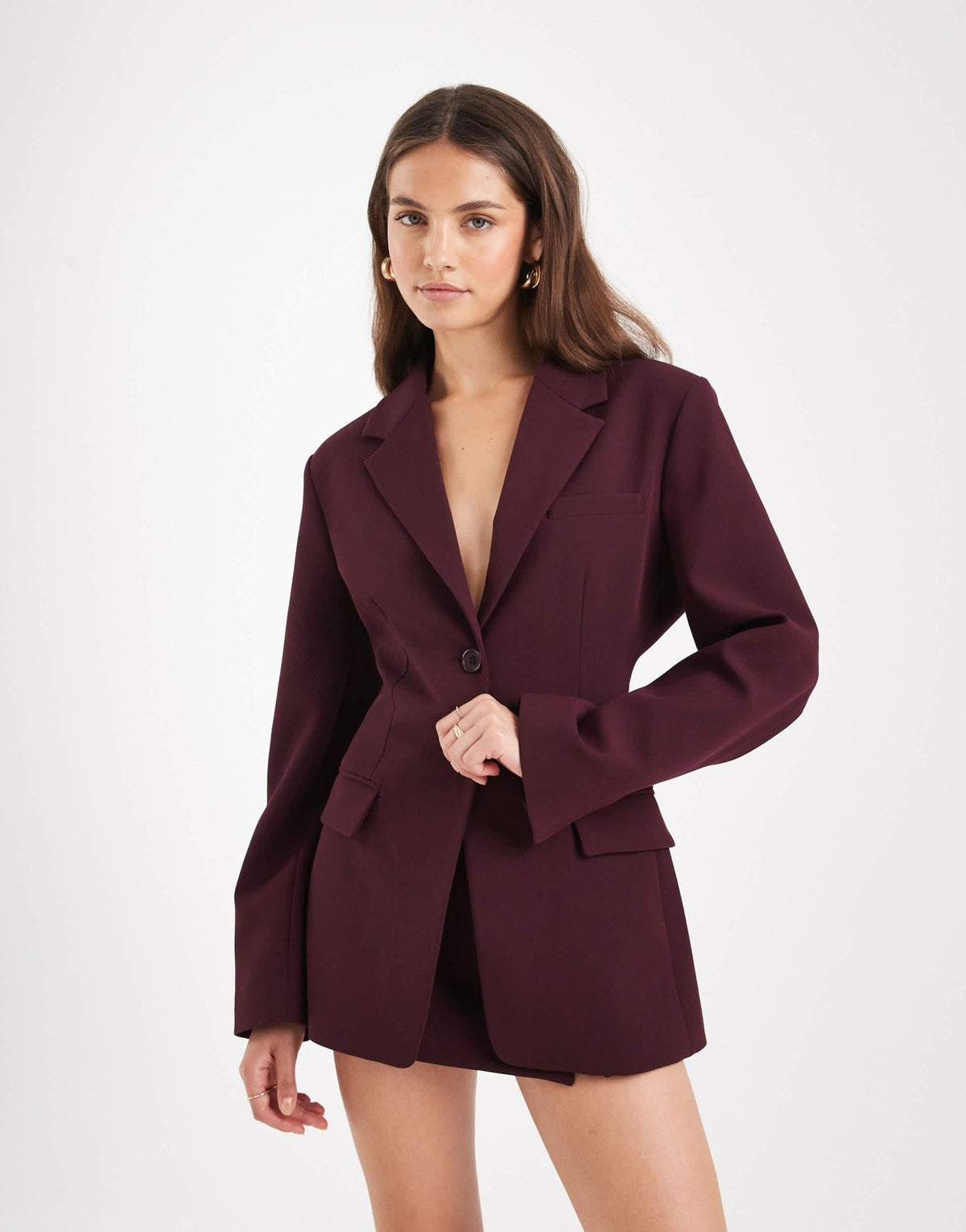 ASOS DESIGN cinch waist blazer in plum - ASOS Sample Sale