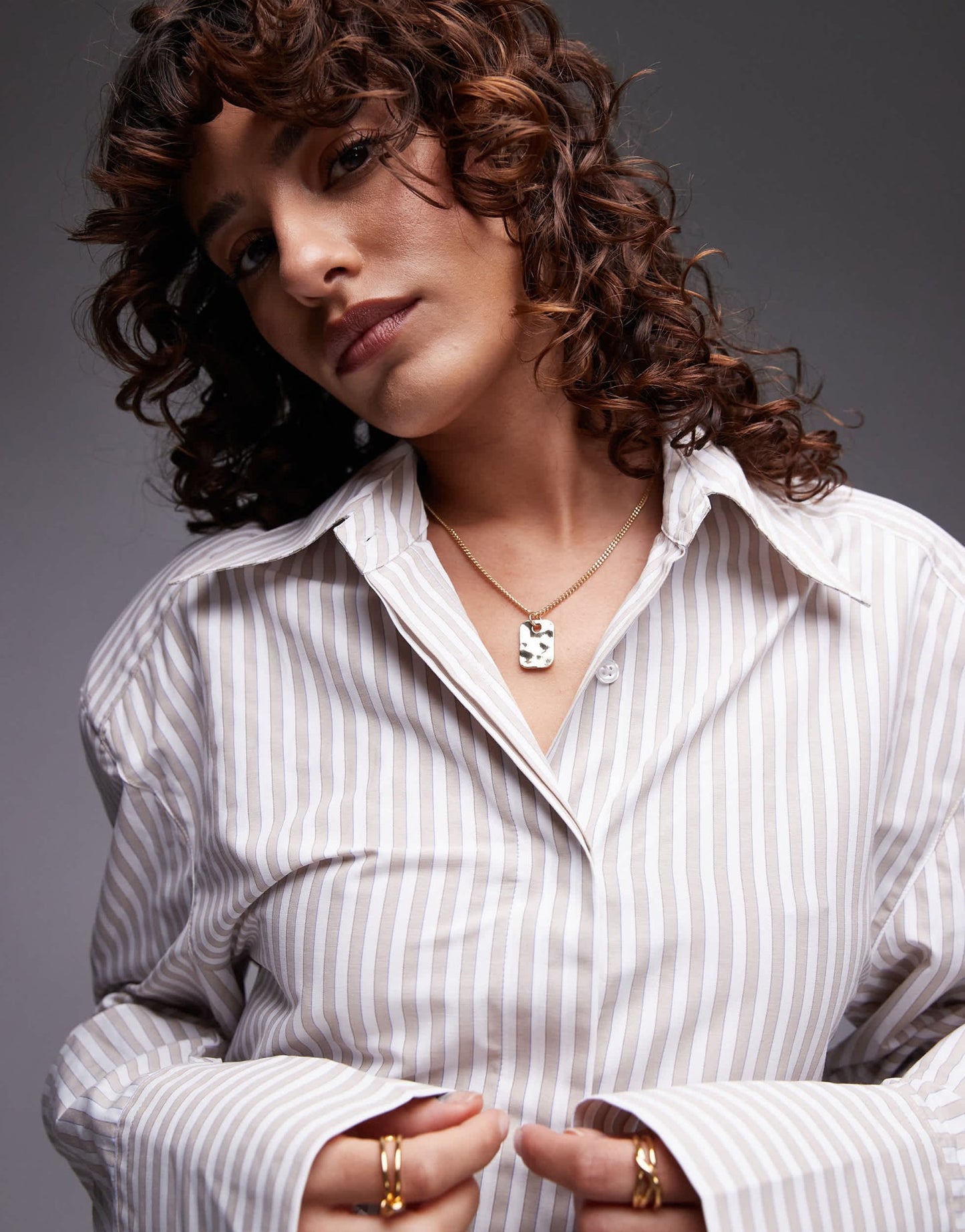 ASOS DESIGN cinch waist shirt with shoulder pads in brown stripe - ASOS Sample Sale