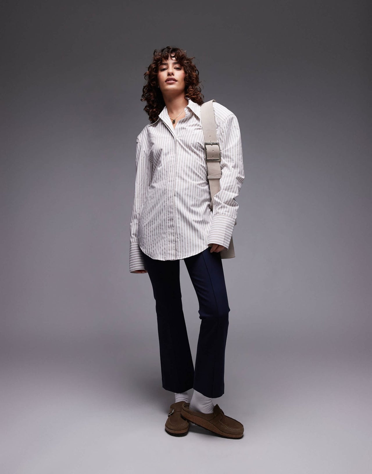 ASOS DESIGN cinch waist shirt with shoulder pads in brown stripe - ASOS Sample Sale