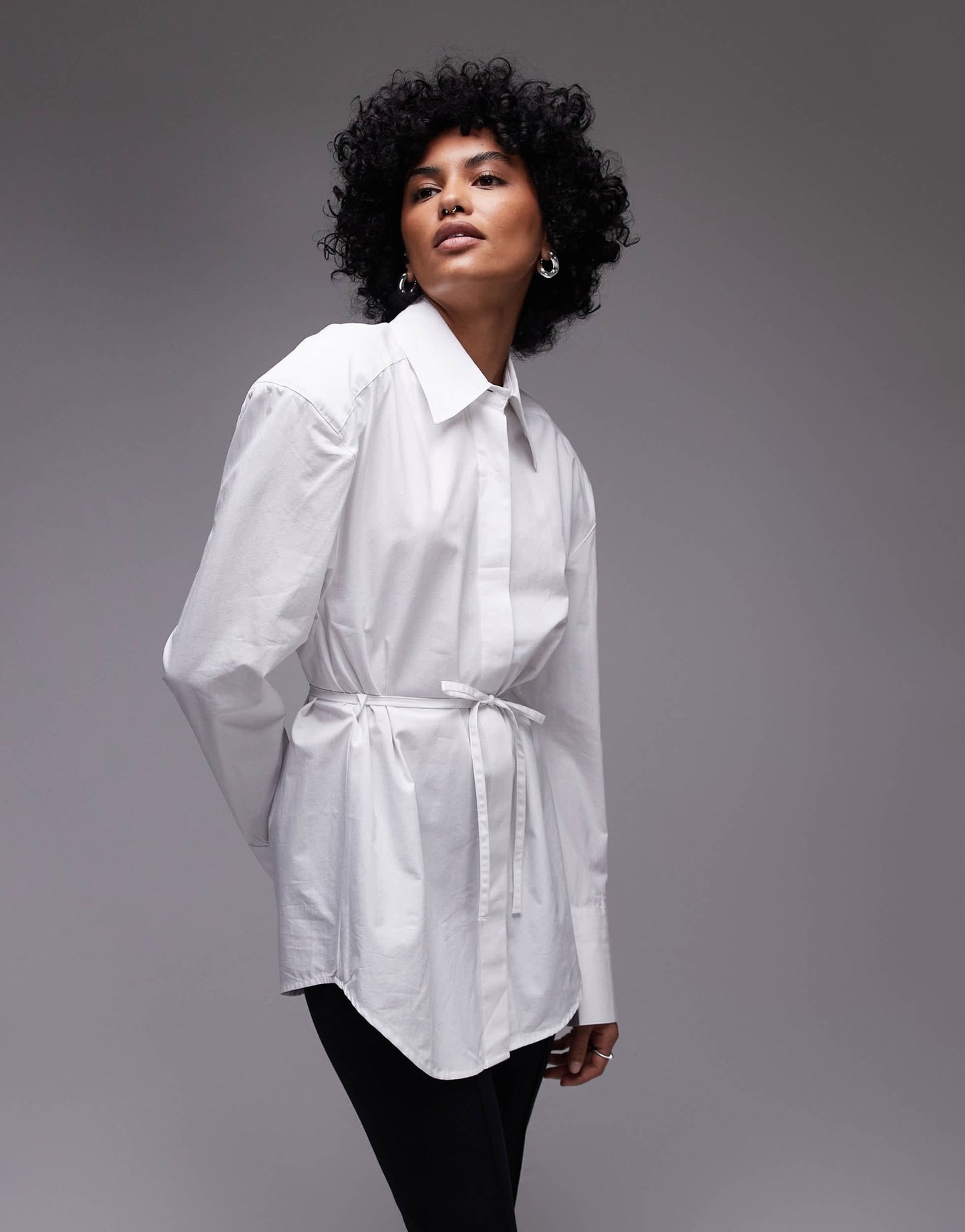 ASOS DESIGN cinch waist shirt with shoulder pads in white - ASOS Sample Sale