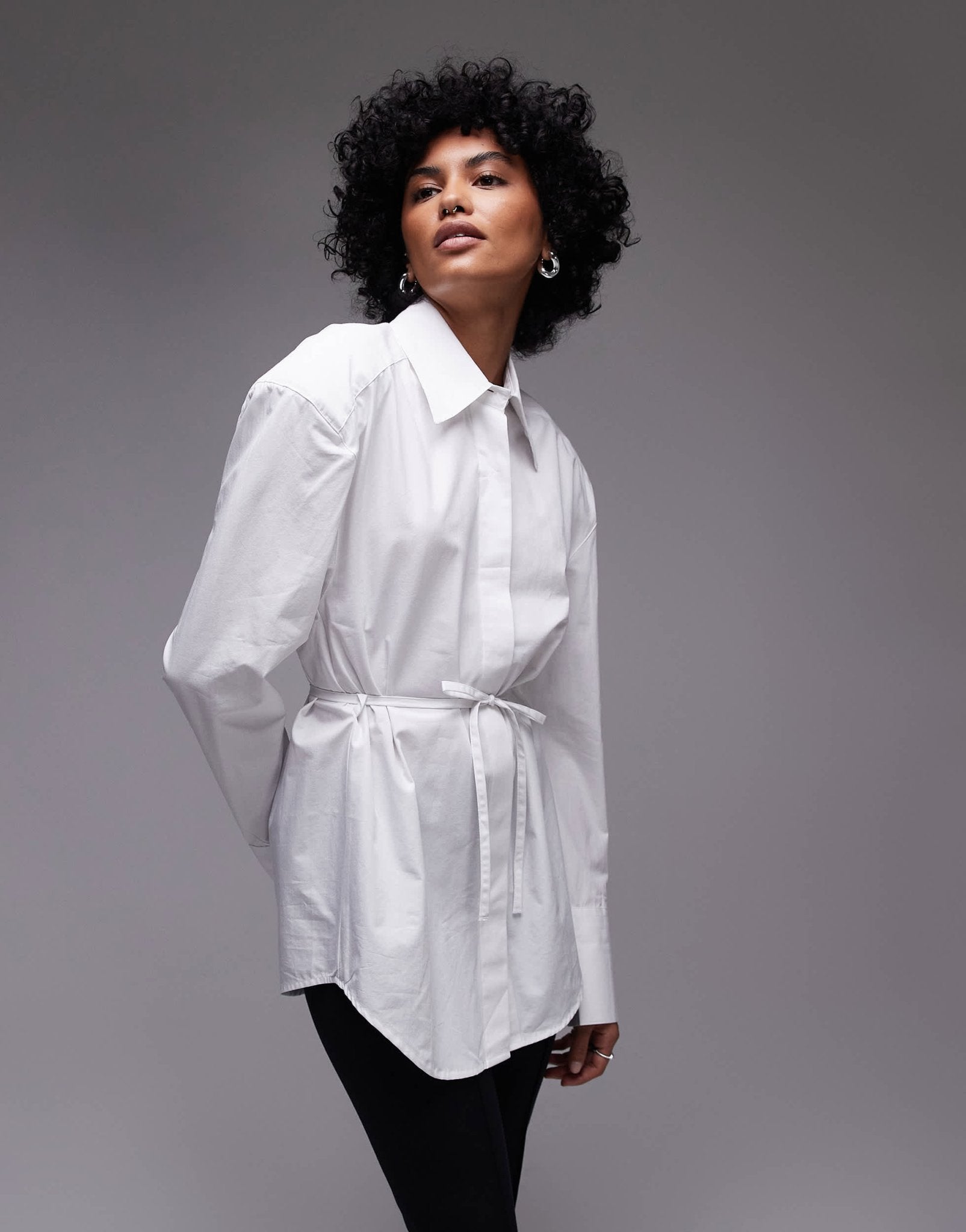 ASOS DESIGN cinch waist shirt with shoulder pads in white - ASOS Sample Sale
