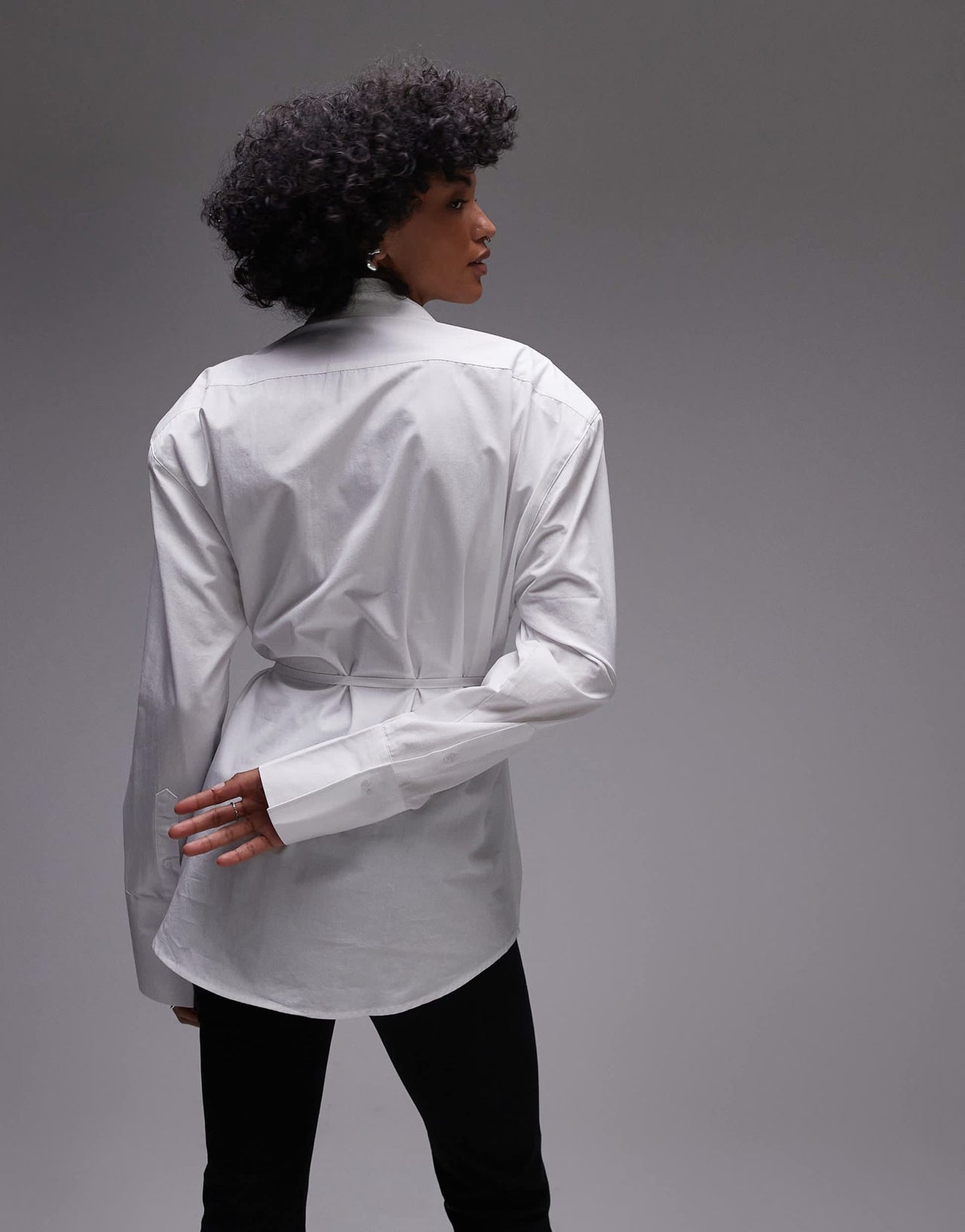 ASOS DESIGN cinch waist shirt with shoulder pads in white - ASOS Sample Sale