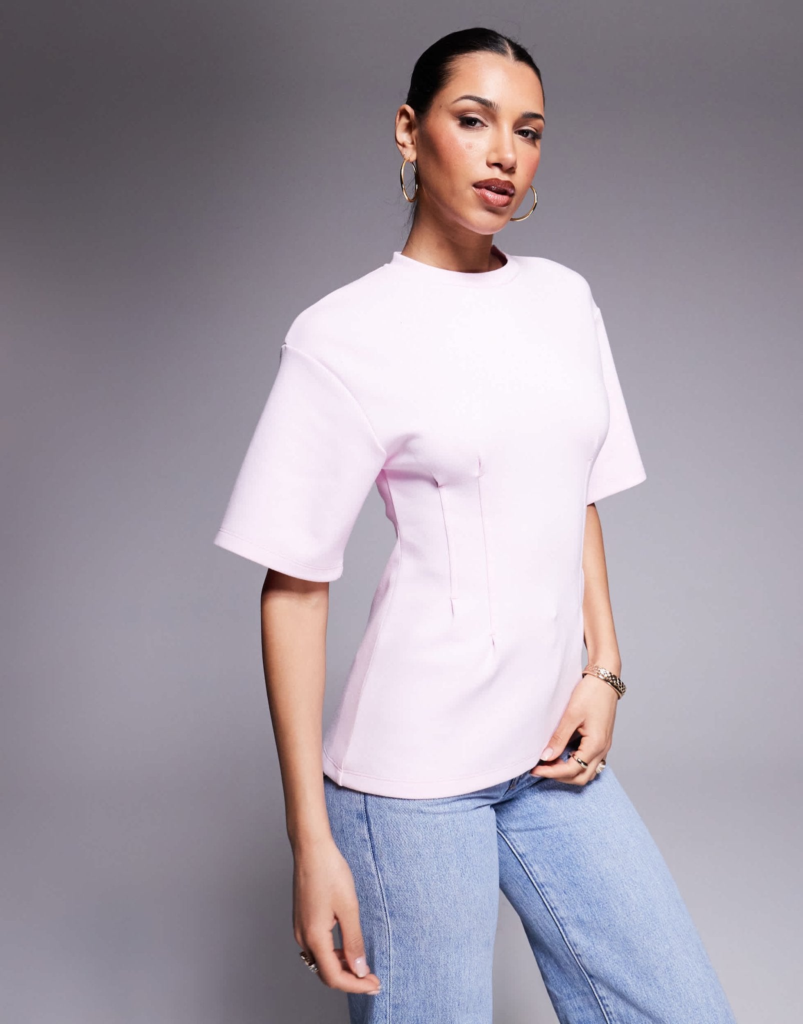 ASOS DESIGN cinched detail interlock oversized tee in pink - ASOS Sample Sale