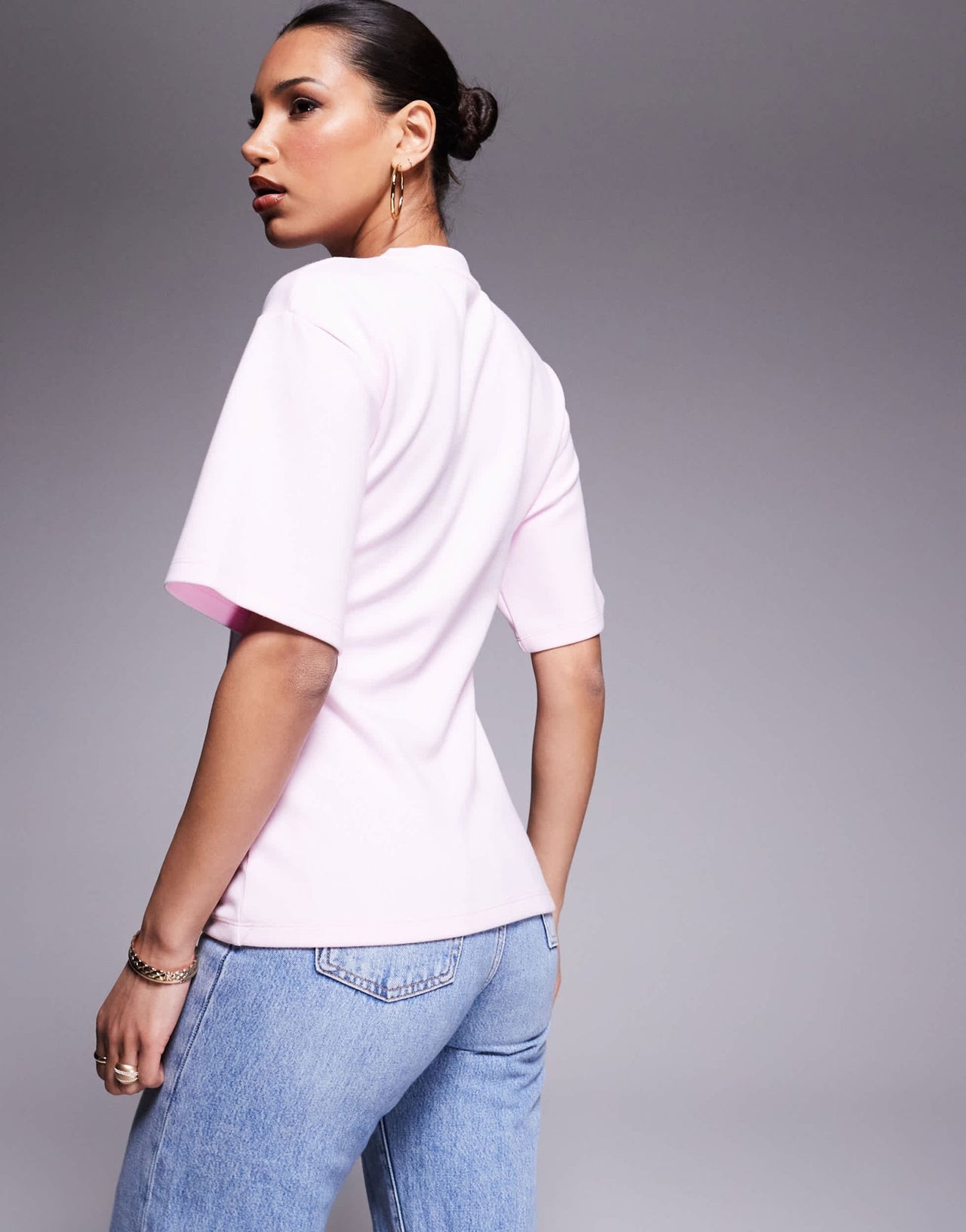 ASOS DESIGN cinched detail interlock oversized tee in pink - ASOS Sample Sale
