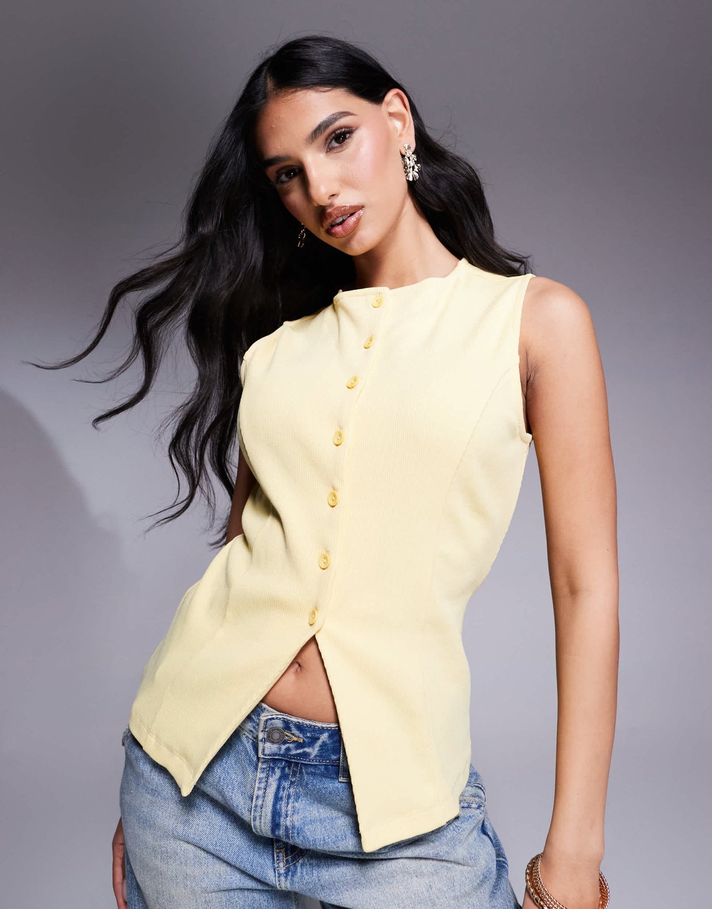 ASOS DESIGN cinched longline waistcoat in buttermilk yellow - ASOS Sample Sale