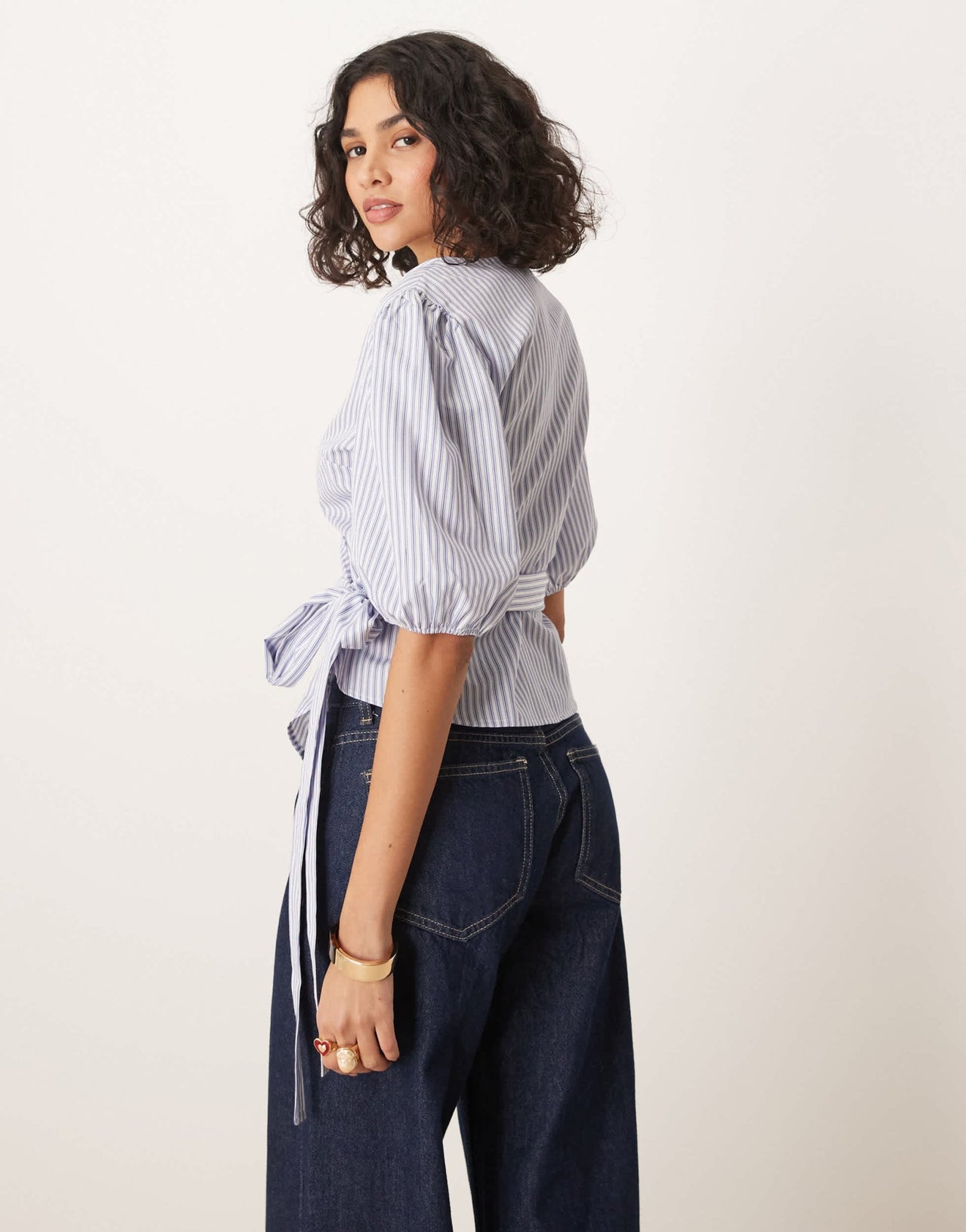 ASOS DESIGN cinched wrap top in blue stripe - ASOS Sample Sale