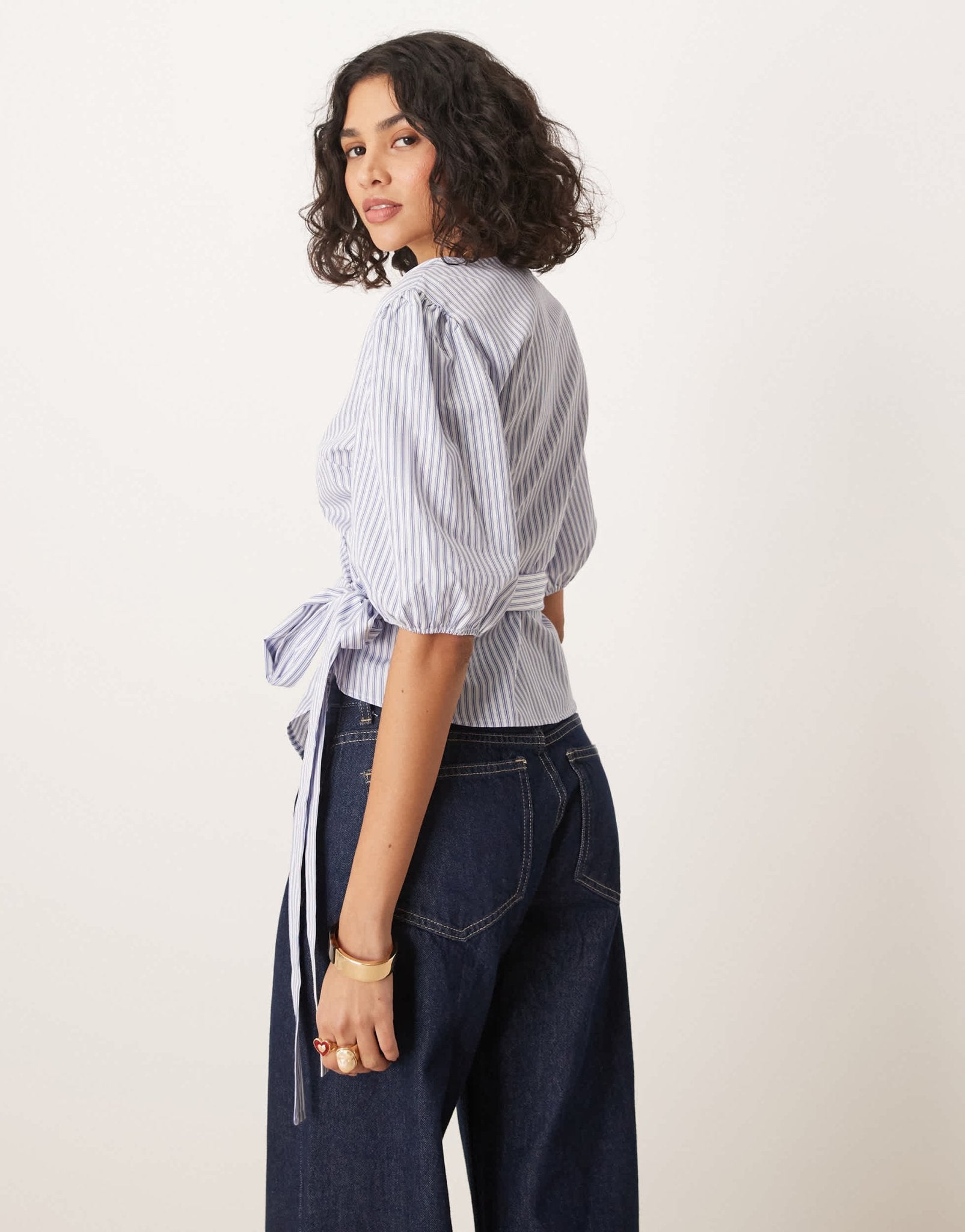 ASOS DESIGN cinched wrap top in blue stripe - ASOS Sample Sale