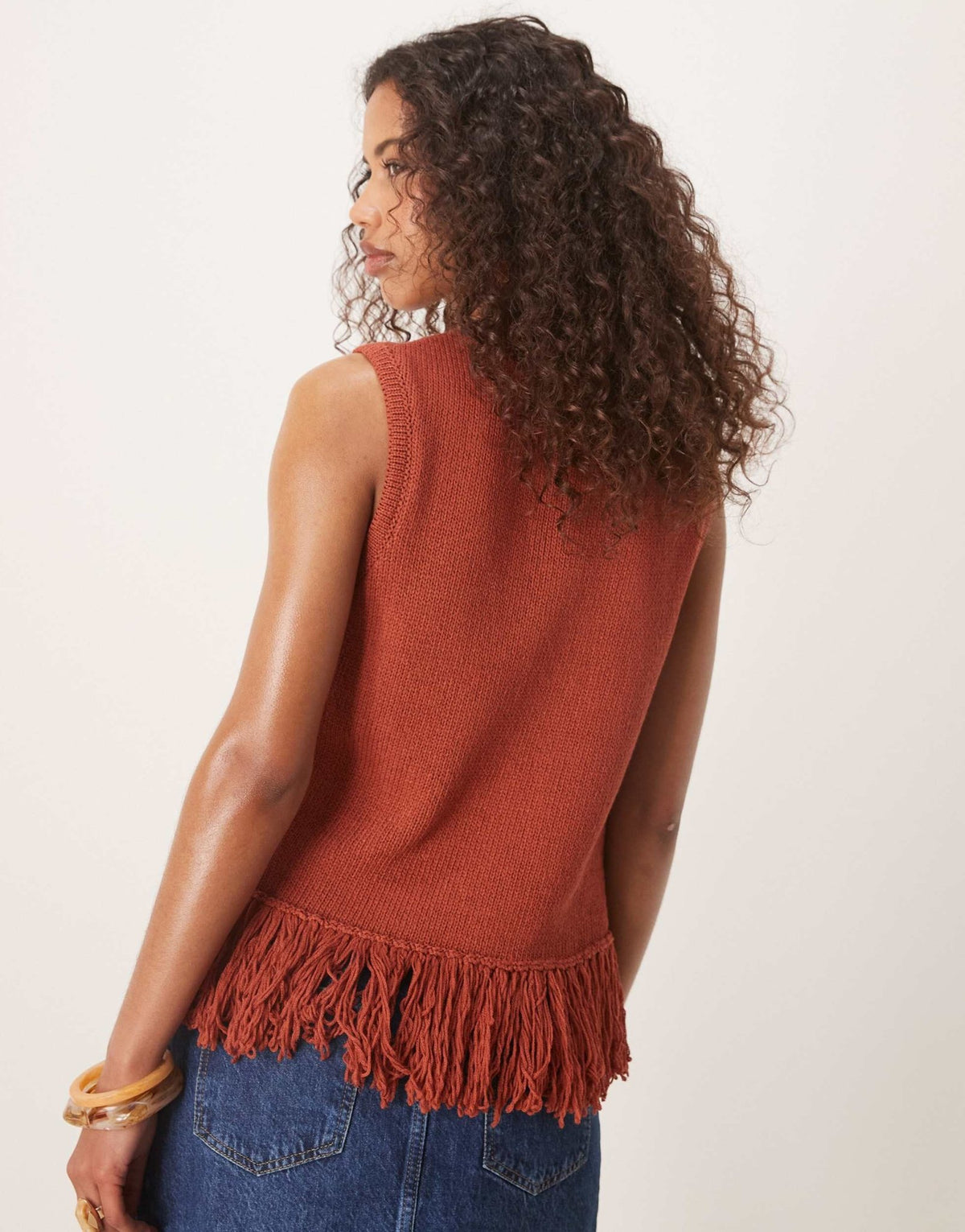ASOS DESIGN clean knitted fringed tank in rust - ASOS Sample Sale