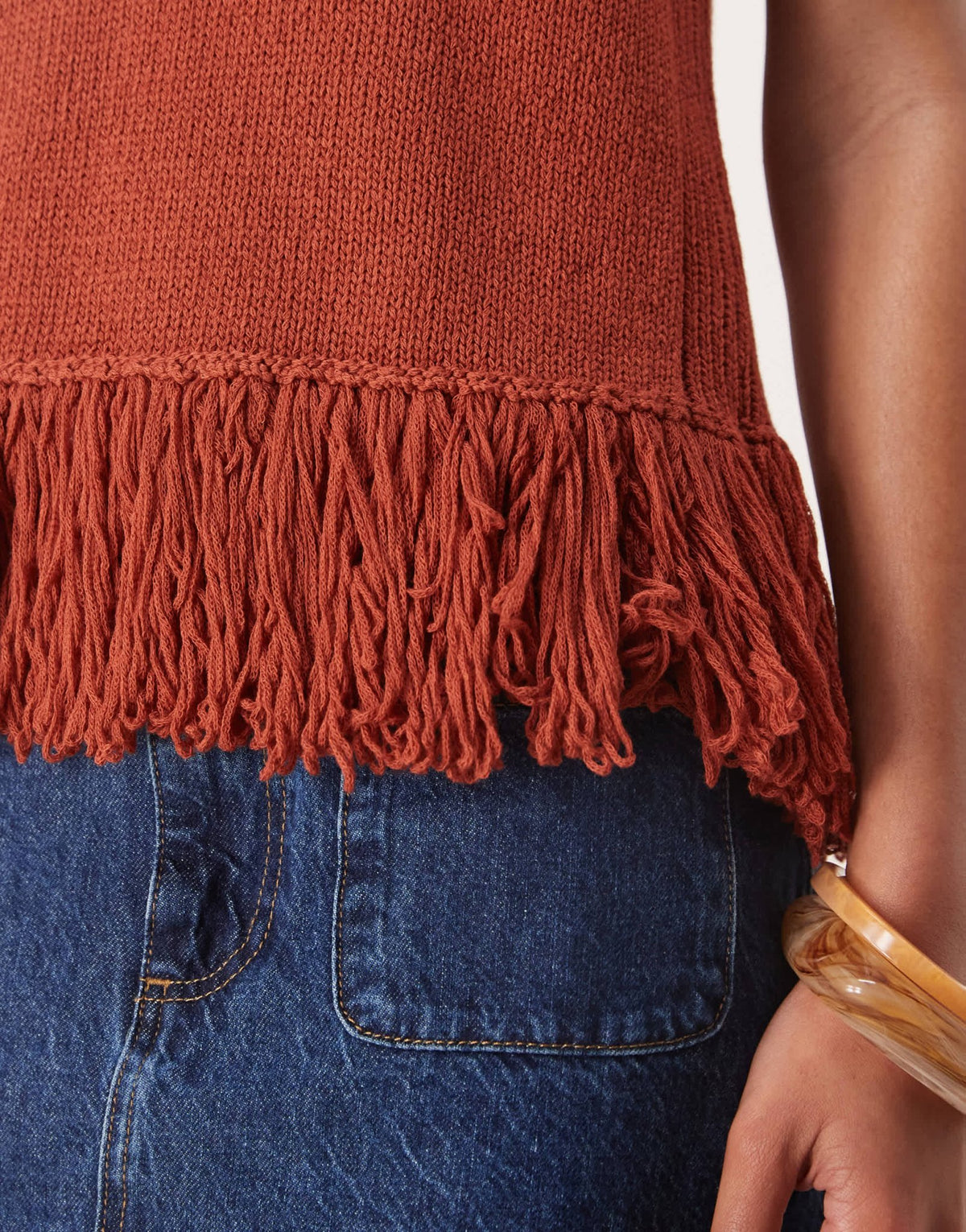 ASOS DESIGN clean knitted fringed tank in rust - ASOS Sample Sale