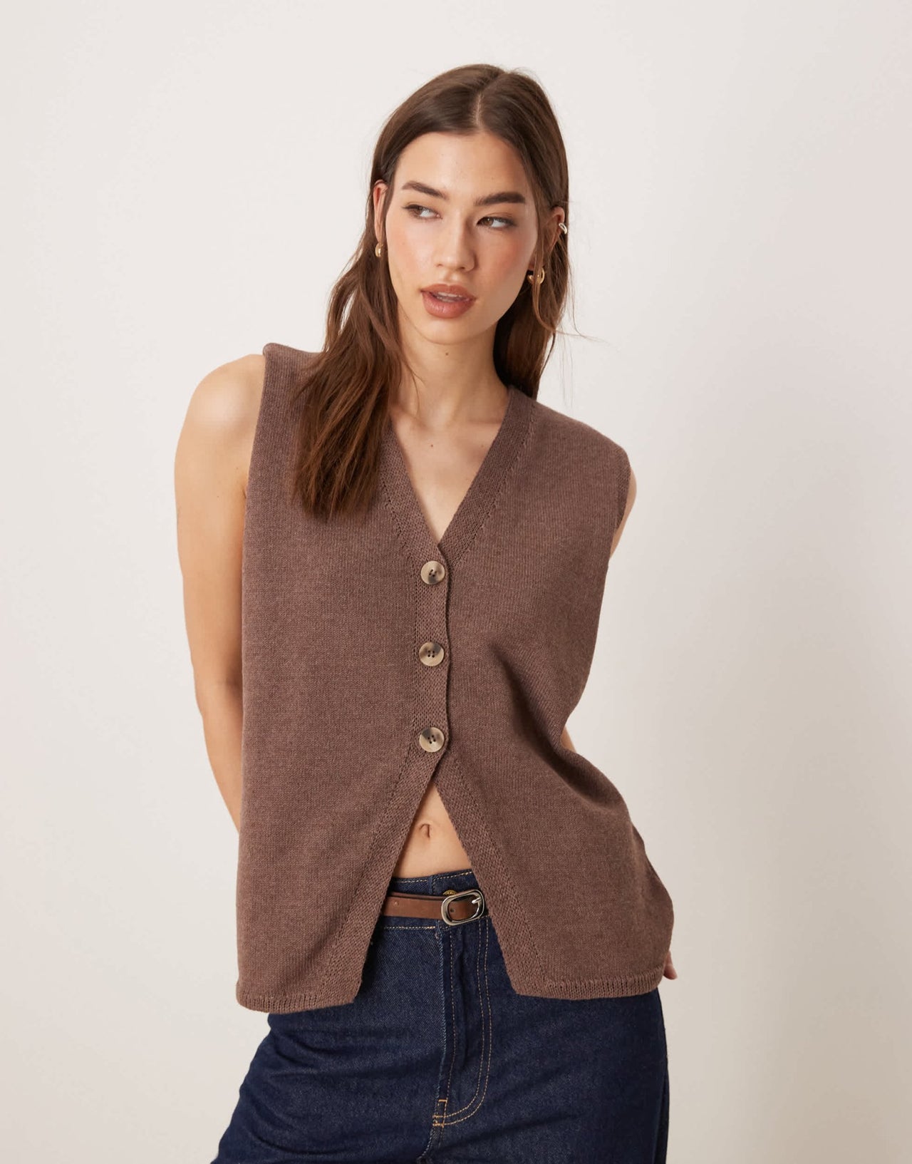 ASOS DESIGN clean knitted relaxed fit waistcoat in chocolate - ASOS Sample Sale