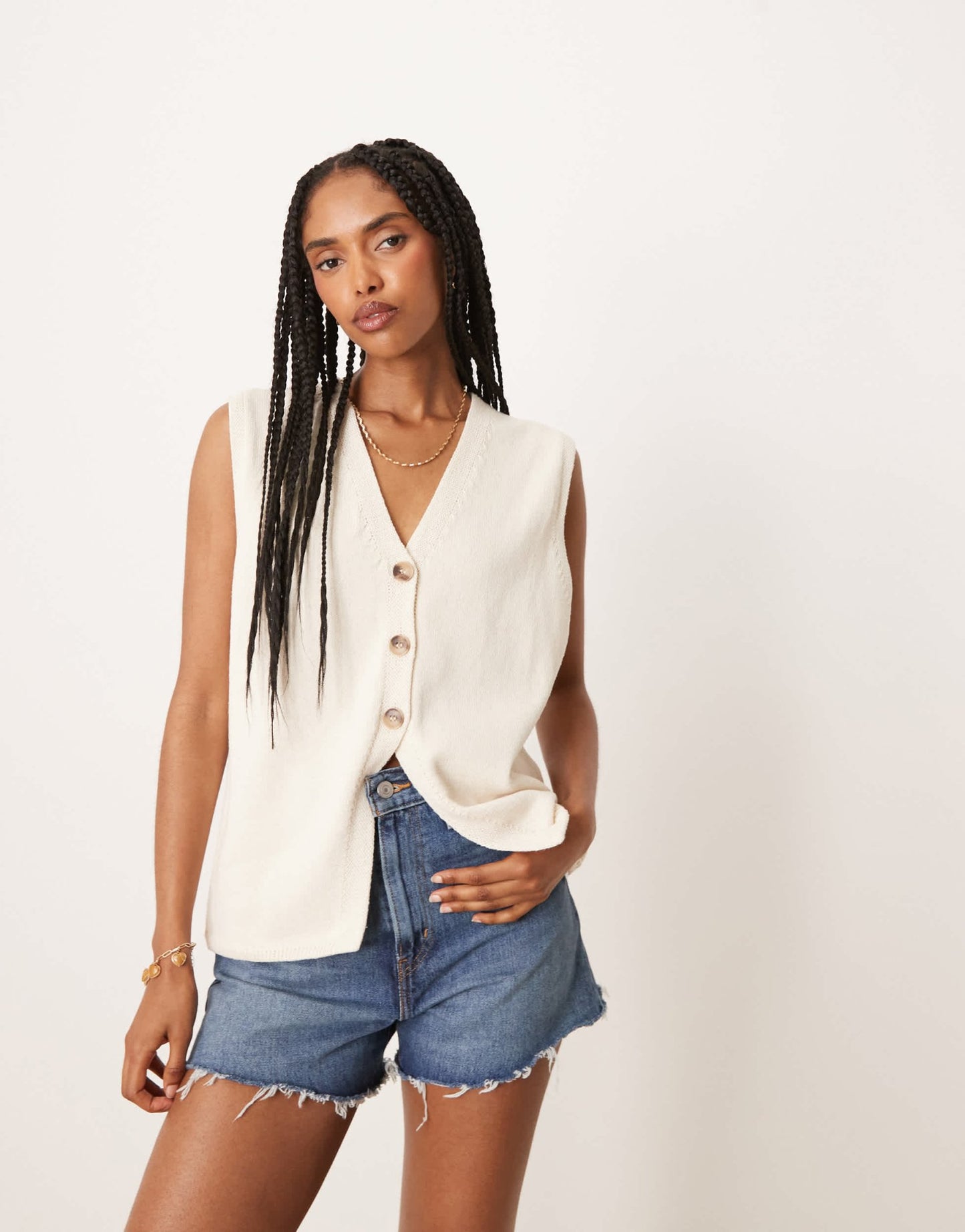 ASOS DESIGN clean knitted relaxed fit waistcoat in cream - ASOS Sample Sale