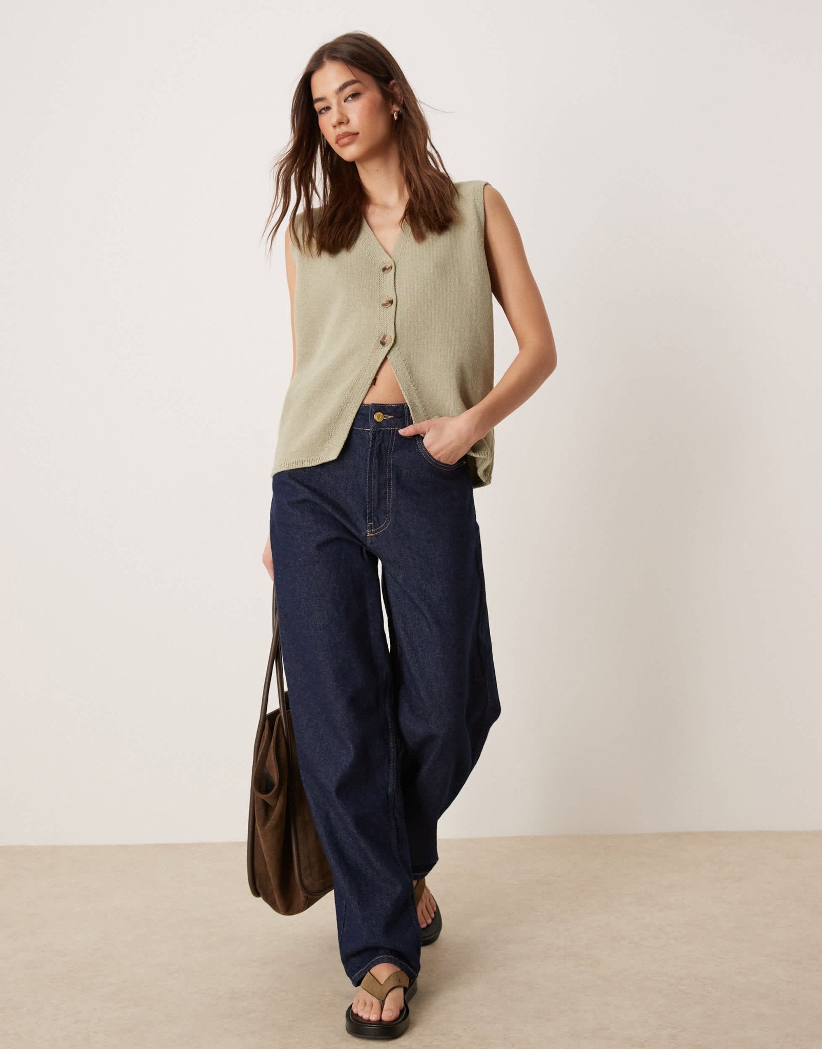 ASOS DESIGN clean knitted relaxed fit waistcoat in khaki - ASOS Sample Sale
