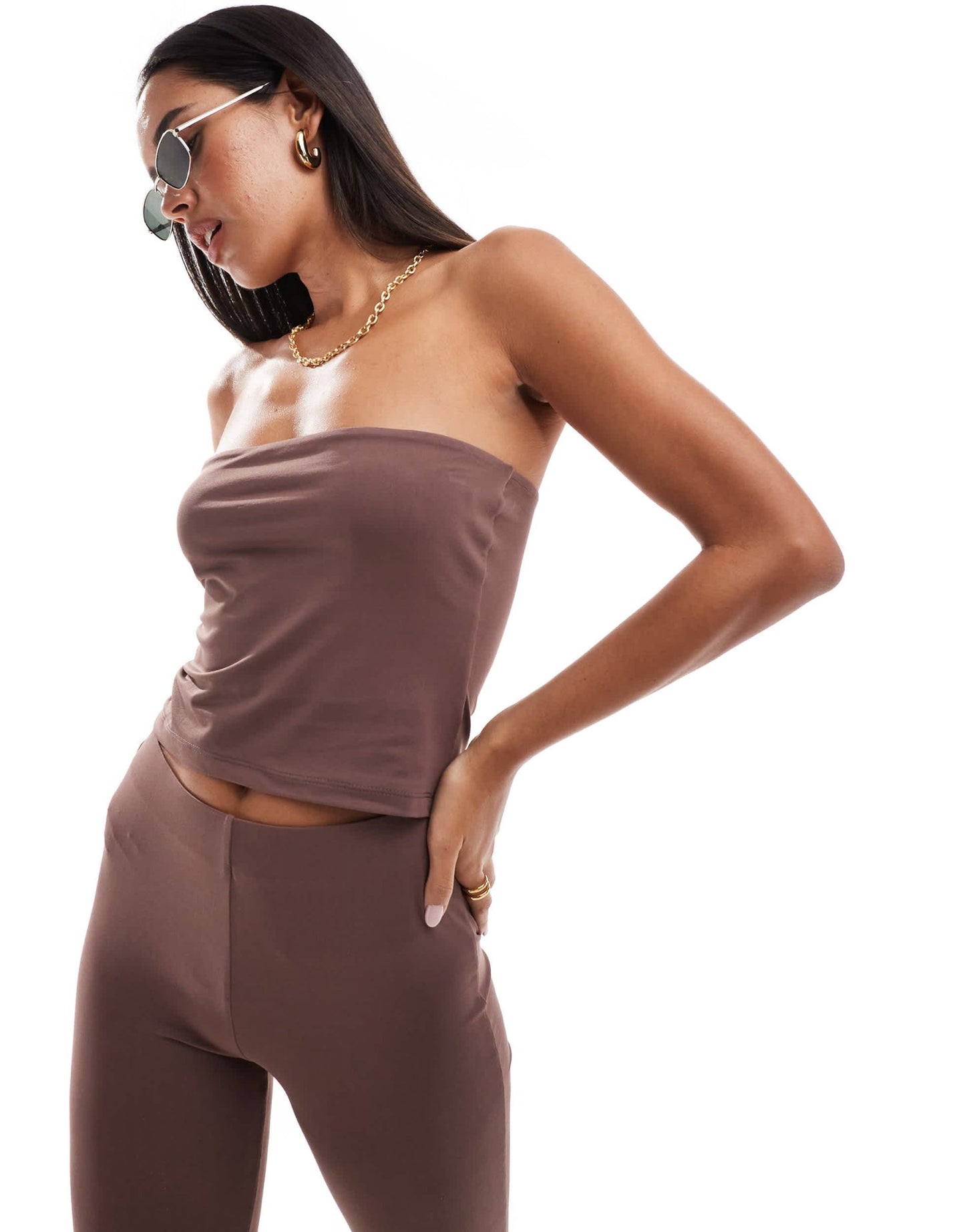 ASOS DESIGN clean longline bandeau in chocolate - ASOS Sample Sale