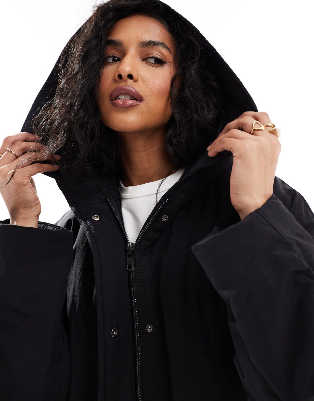 ASOS DESIGN clean longline puffer coat with hood in black - ASOS Sample Sale