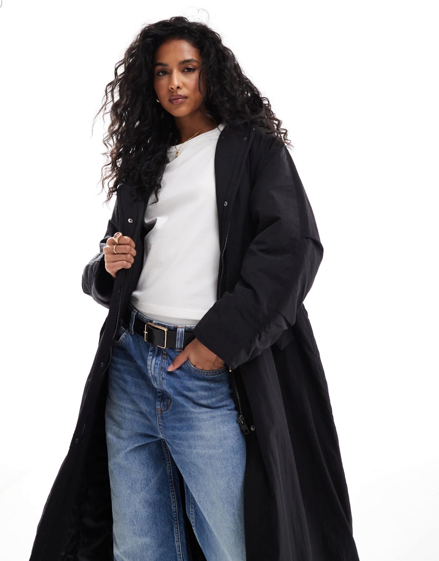 ASOS DESIGN clean longline puffer coat with hood in black - ASOS Sample Sale