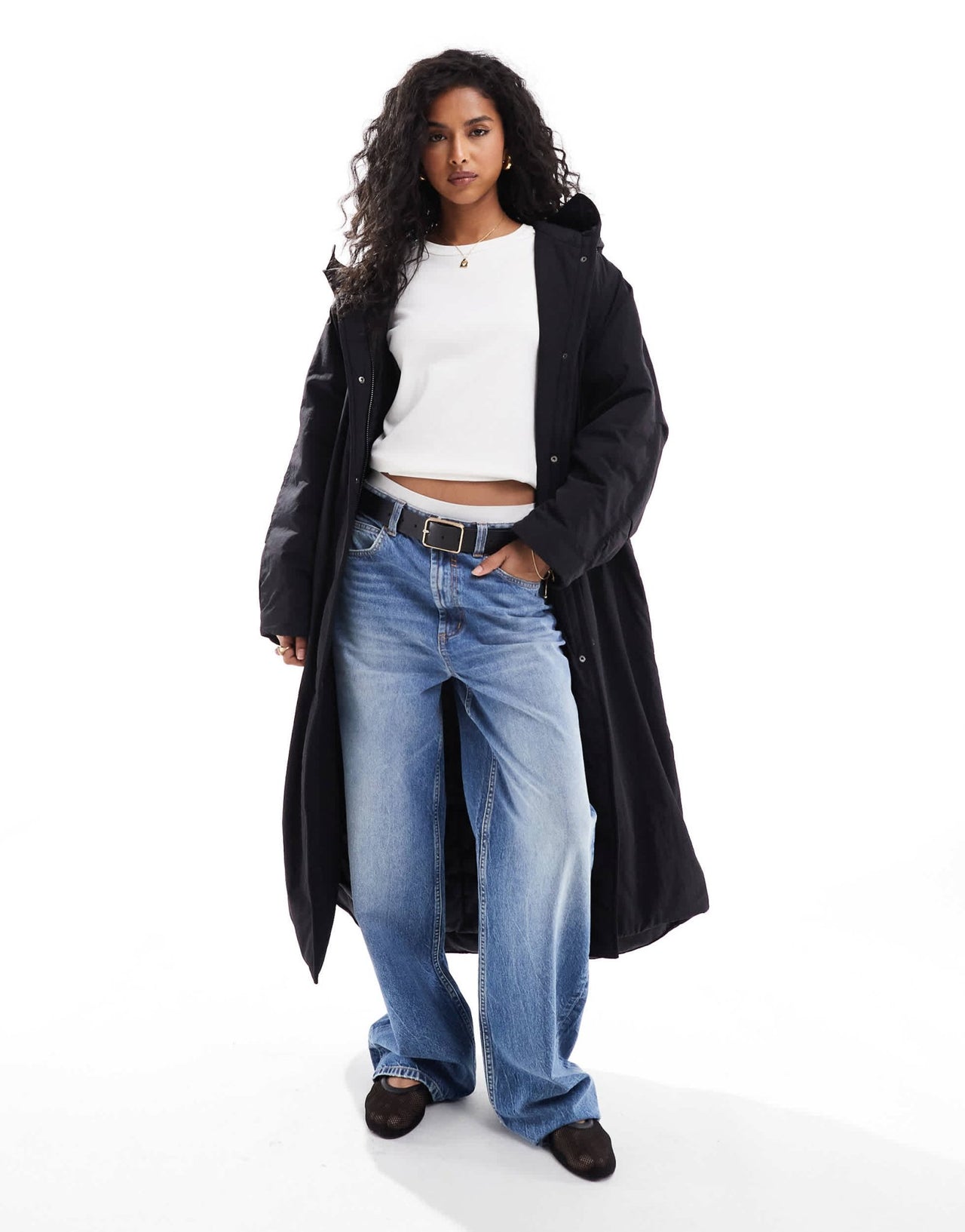 ASOS DESIGN clean longline puffer coat with hood in black - ASOS Sample Sale